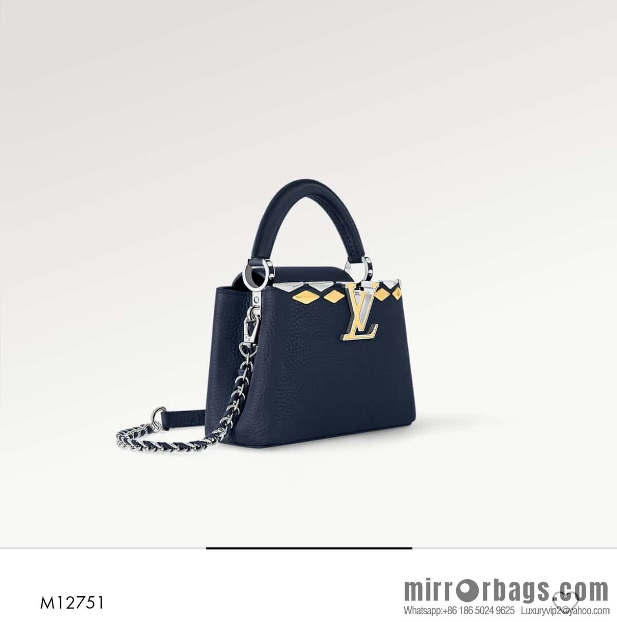 [Boutique‑grade] M12751 dark blue full leather rhombus model, full leather cap that English series, this Capucines mini handbag