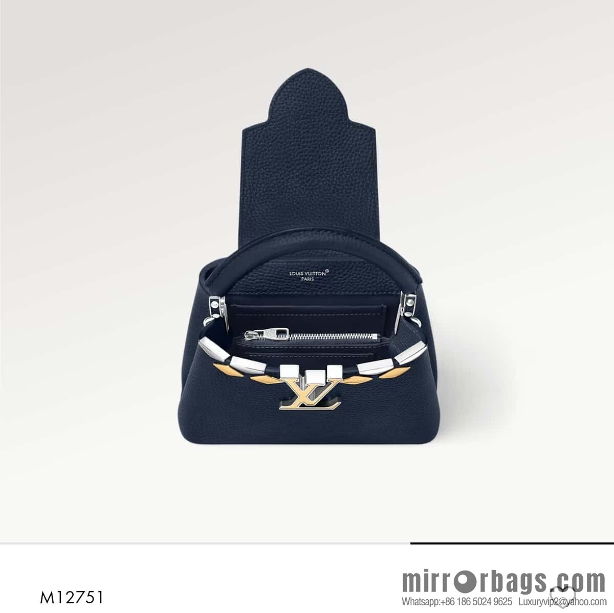 [Boutique‑grade] M12751 dark blue full leather rhombus model, full leather cap that English series, this Capucines mini handbag