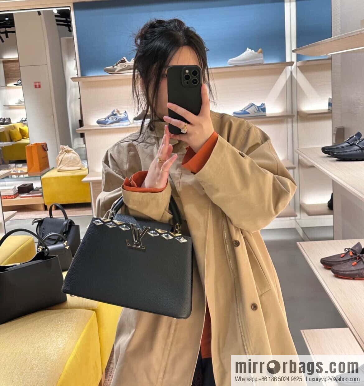 [Boutique‑grade] M12751 dark blue full leather rhombus model, full leather cap that English series, this Capucines mini handbag