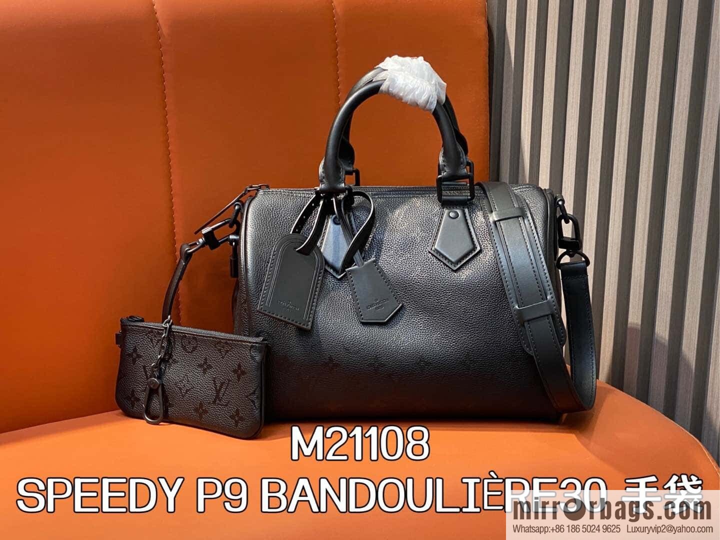 [Boutique‑grade] M21108 black full leather, pillow bag speedy series SPEEDY P9 BANDOULIZRE30 handbag