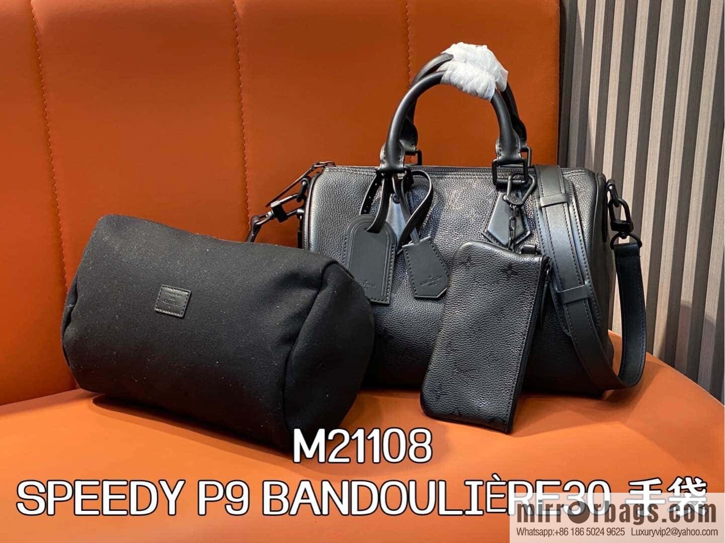[Boutique‑grade] M21108 black full leather, pillow bag speedy series SPEEDY P9 BANDOULIZRE30 handbag