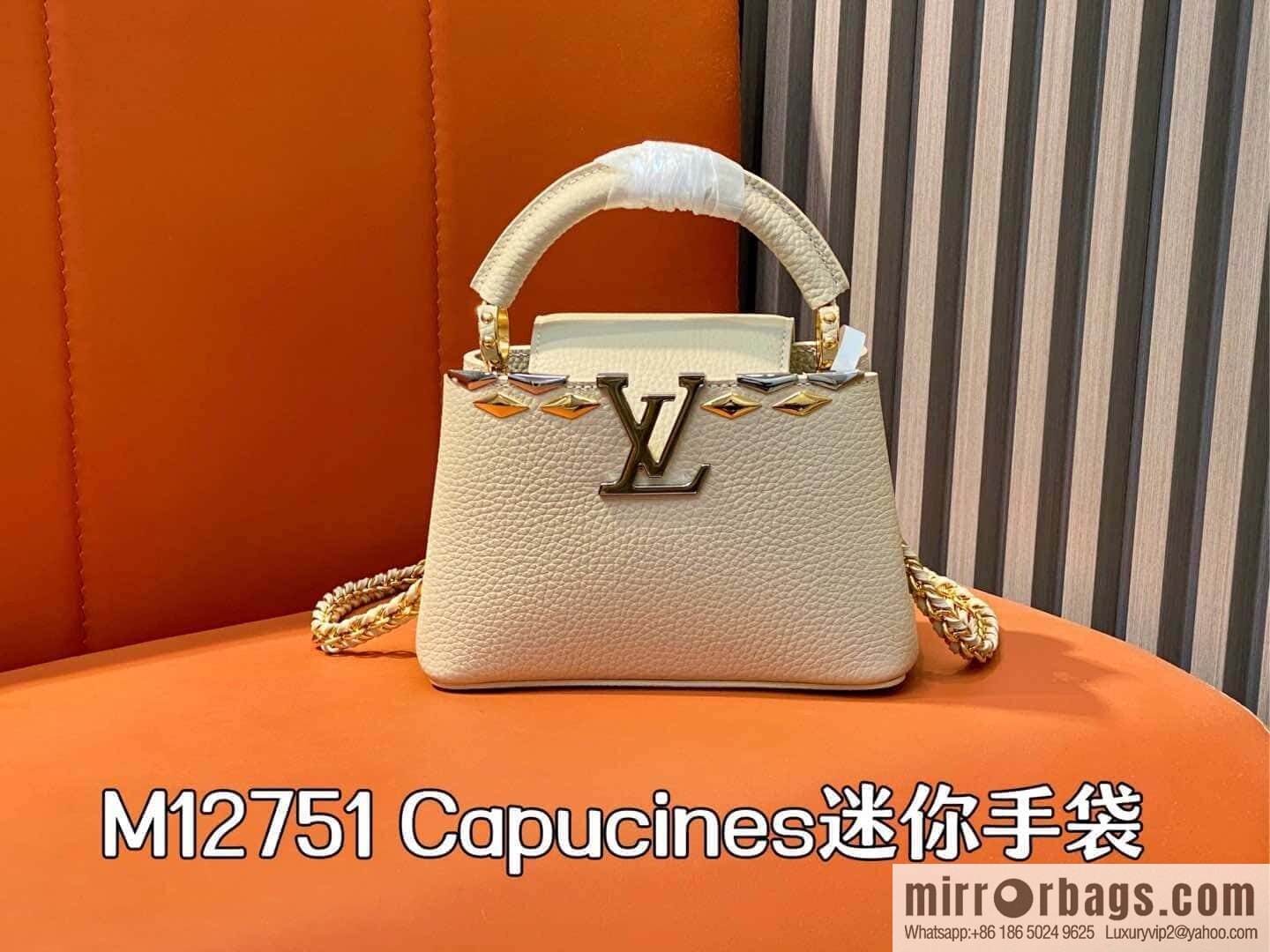 [Boutique‑grade] M12751 rice white full leather rhombus model, full leather cap that English series, this Capucines mini handbag
