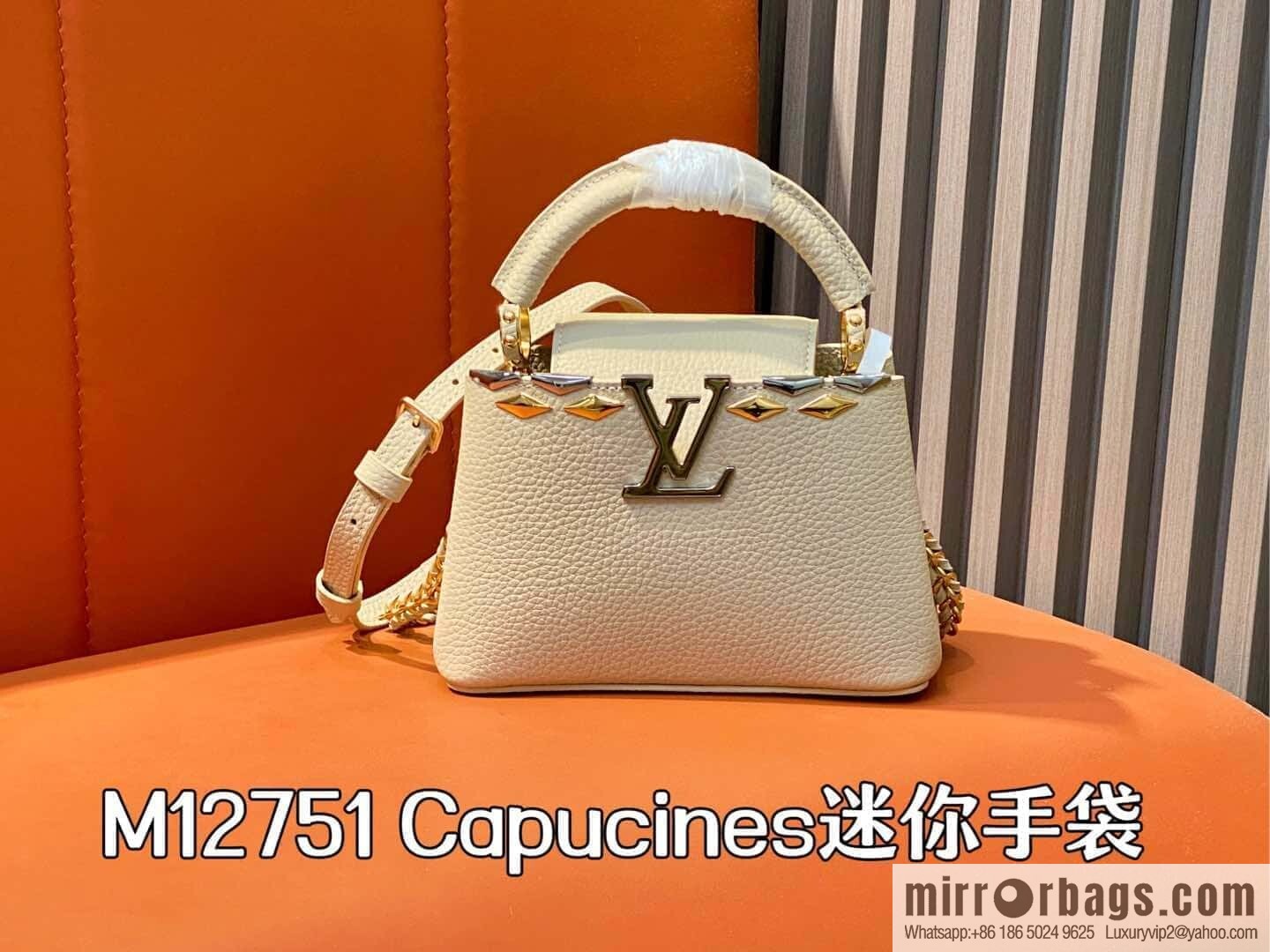 [Boutique‑grade] M12751 rice white full leather rhombus model, full leather cap that English series, this Capucines mini handbag