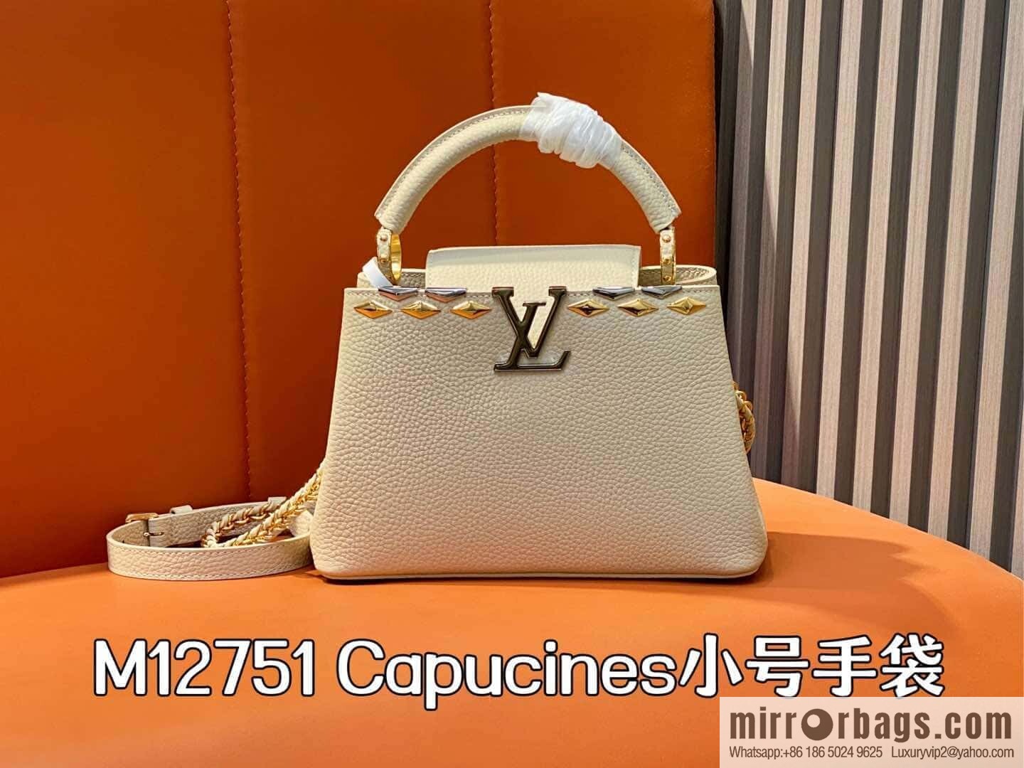 [Boutique‑grade] M12751 rice white full leather rhombus model, full leather cap that English series, this Capucines small handbag