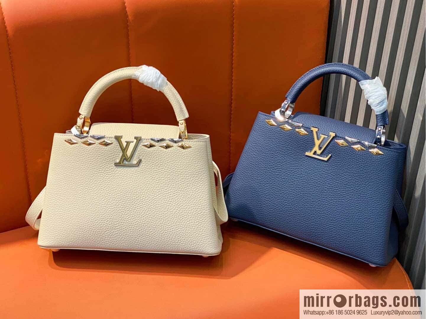 [Boutique‑grade] M12751 dark blue full leather rhombus, full leather cap Naxing series, this Capucines medium handbag