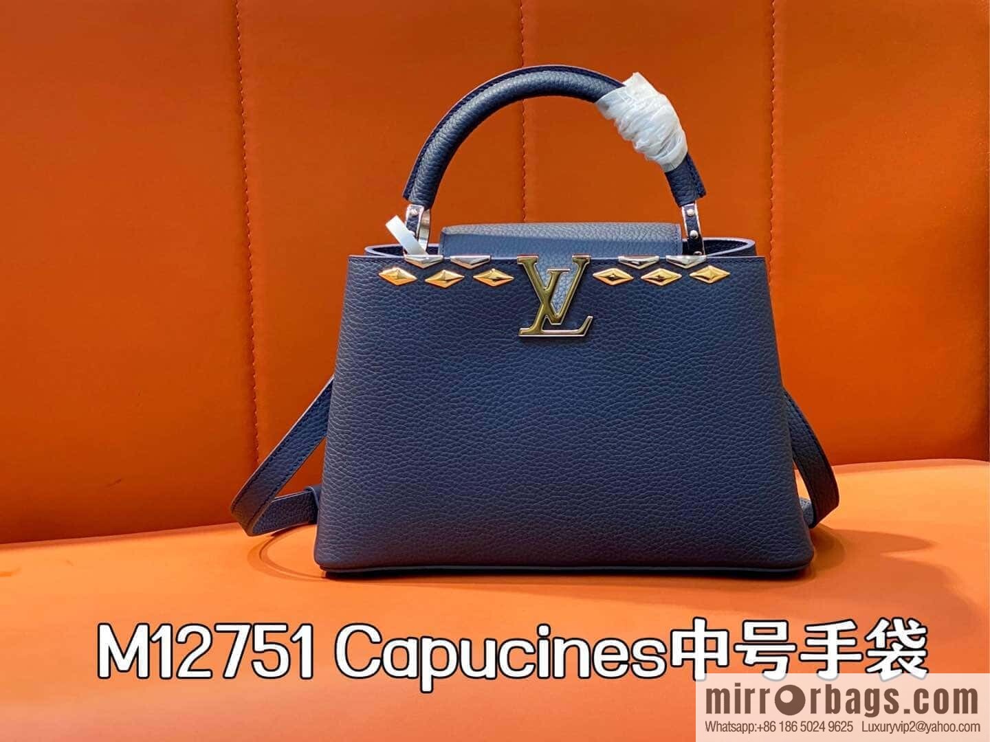 [Boutique‑grade] M12751 dark blue full leather rhombus, full leather cap Naxing series, this Capucines medium handbag