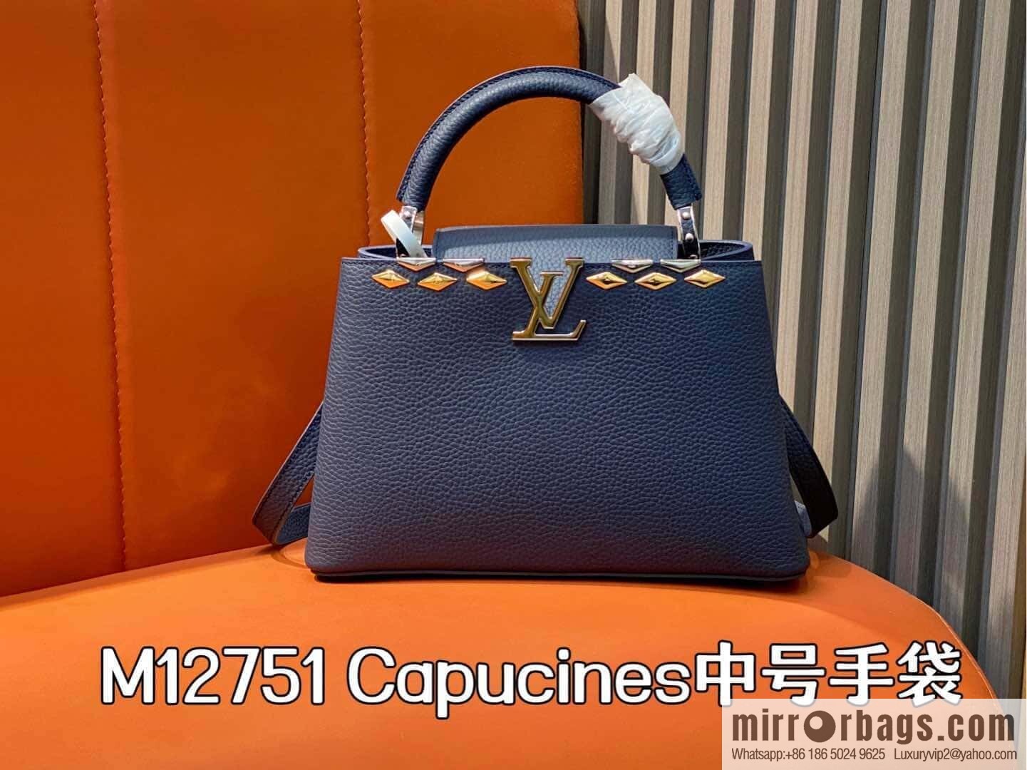 [Boutique‑grade] M12751 dark blue full leather rhombus, full leather cap Naxing series, this Capucines medium handbag