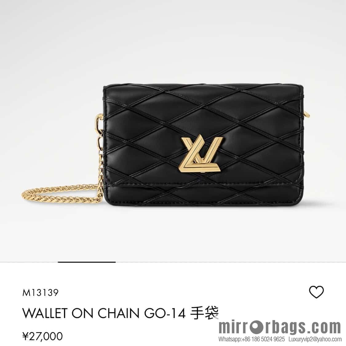 [Boutique‑grade] M13139 black, full leather rhombus chain bag WALLET ON CHAIN GO-14 handbag