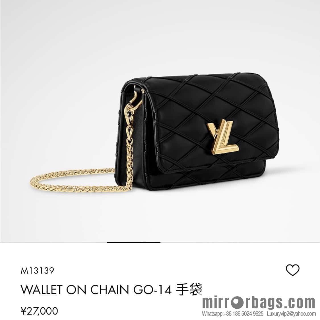 [Boutique‑grade] M13139 black, full leather rhombus chain bag WALLET ON CHAIN GO-14 handbag