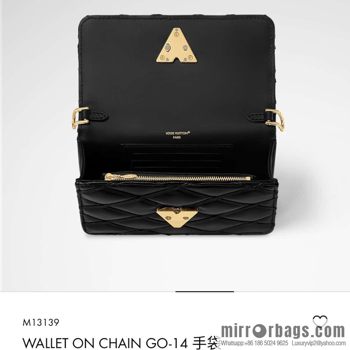 [Boutique‑grade] M13139 black, full leather rhombus chain bag WALLET ON CHAIN GO-14 handbag