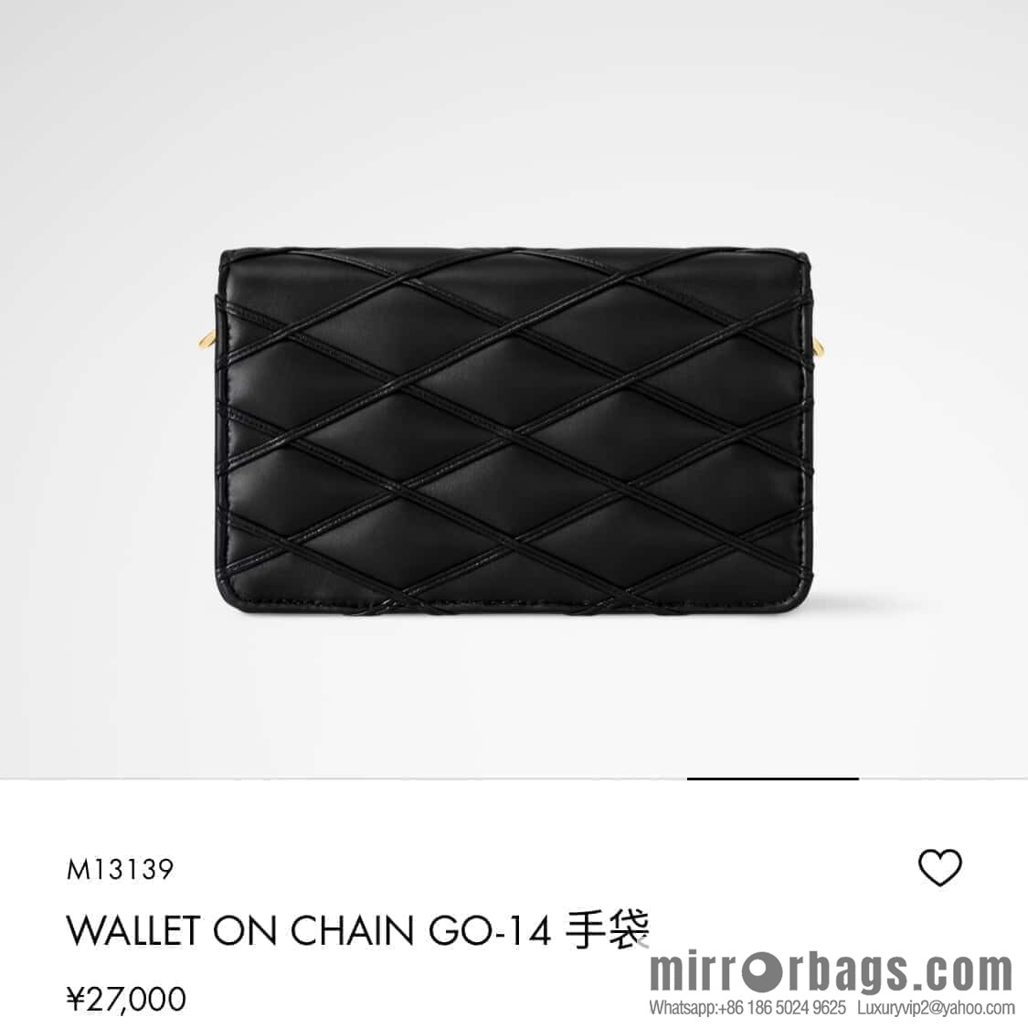 [Boutique‑grade] M13139 black, full leather rhombus chain bag WALLET ON CHAIN GO-14 handbag