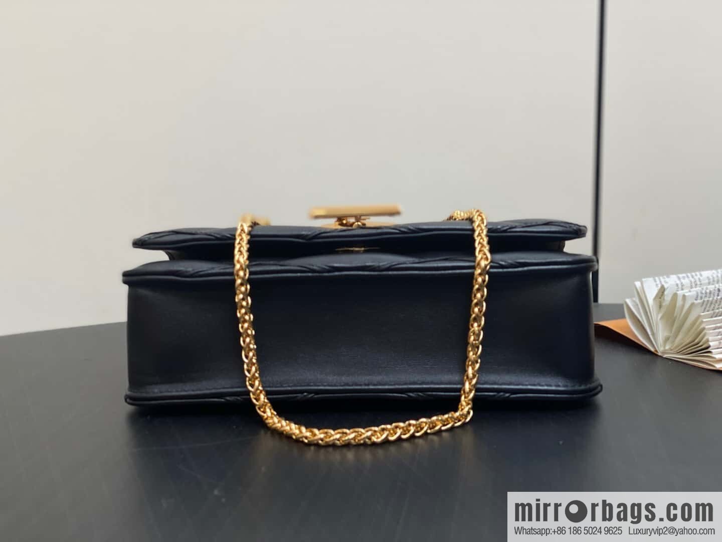 [Boutique‑grade] M13139 black, full leather rhombus chain bag WALLET ON CHAIN GO-14 handbag
