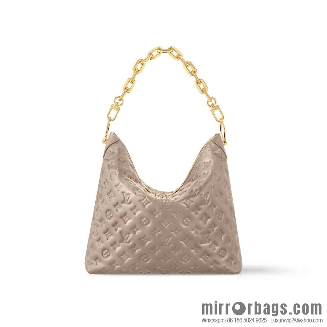 [Boutique‑grade] M12071 taupe, full leather chain bag Coussin Hobo MM handbag