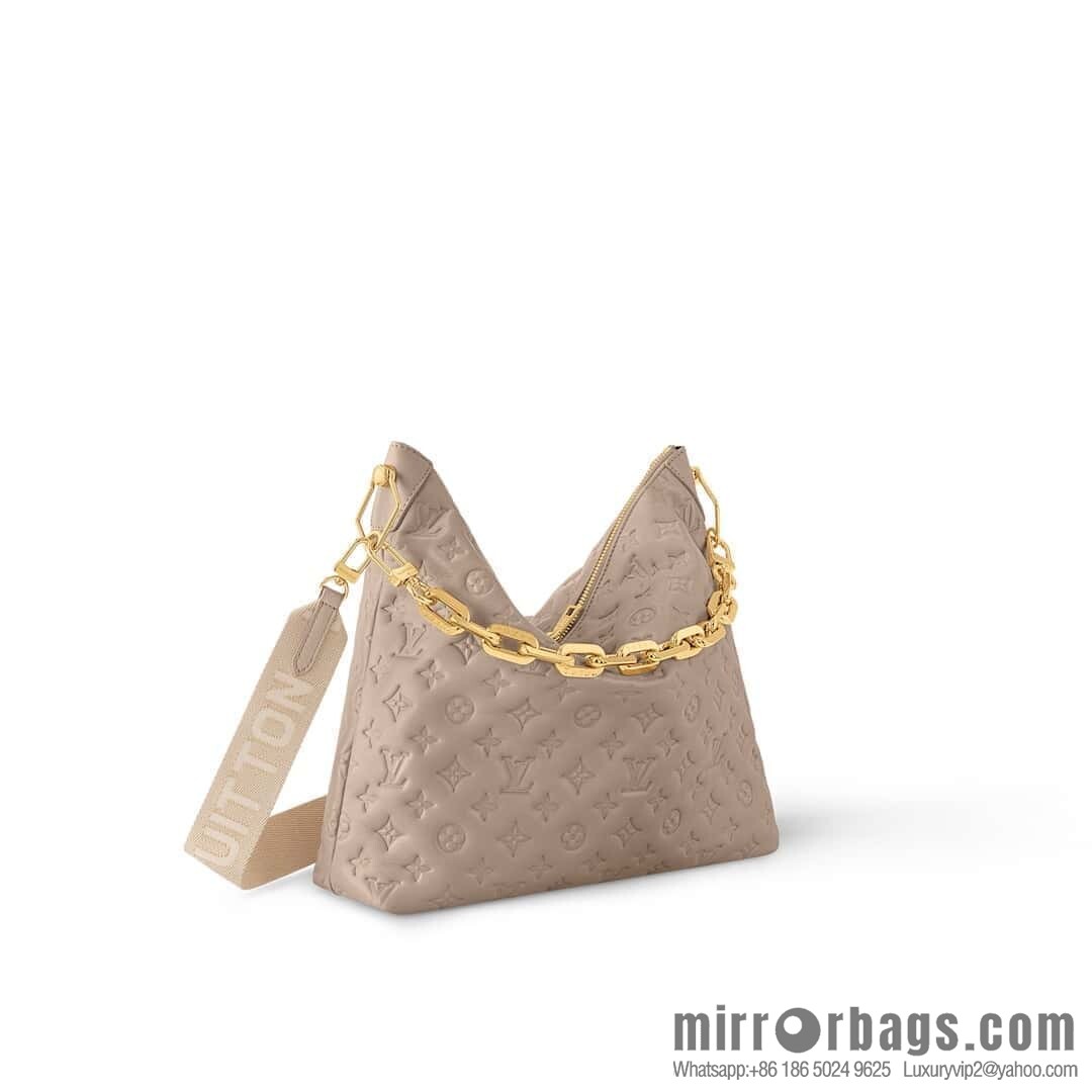 [Boutique‑grade] M12071 taupe, full leather chain bag Coussin Hobo MM handbag
