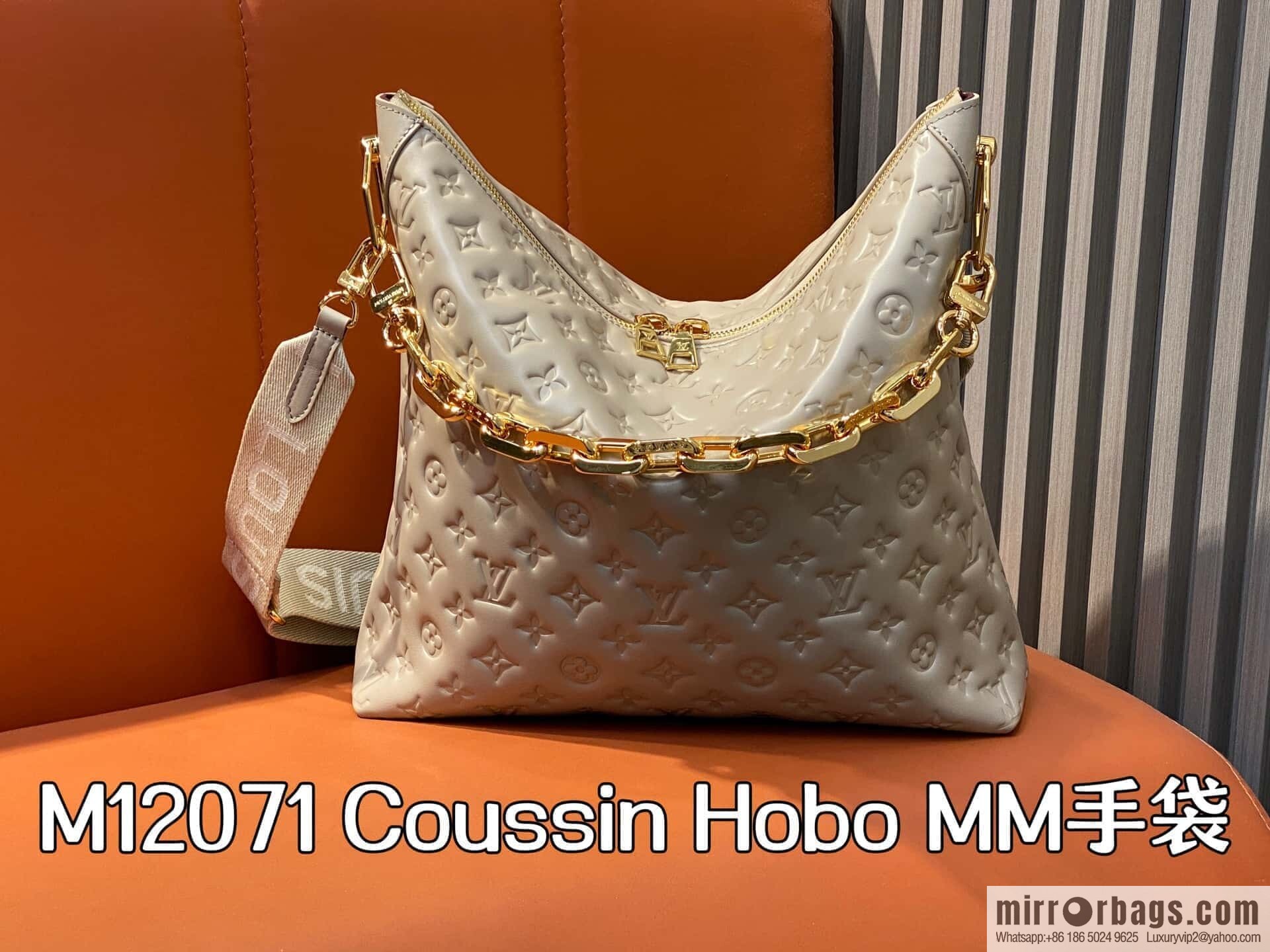 [Boutique‑grade] M12071 taupe, full leather chain bag Coussin Hobo MM handbag