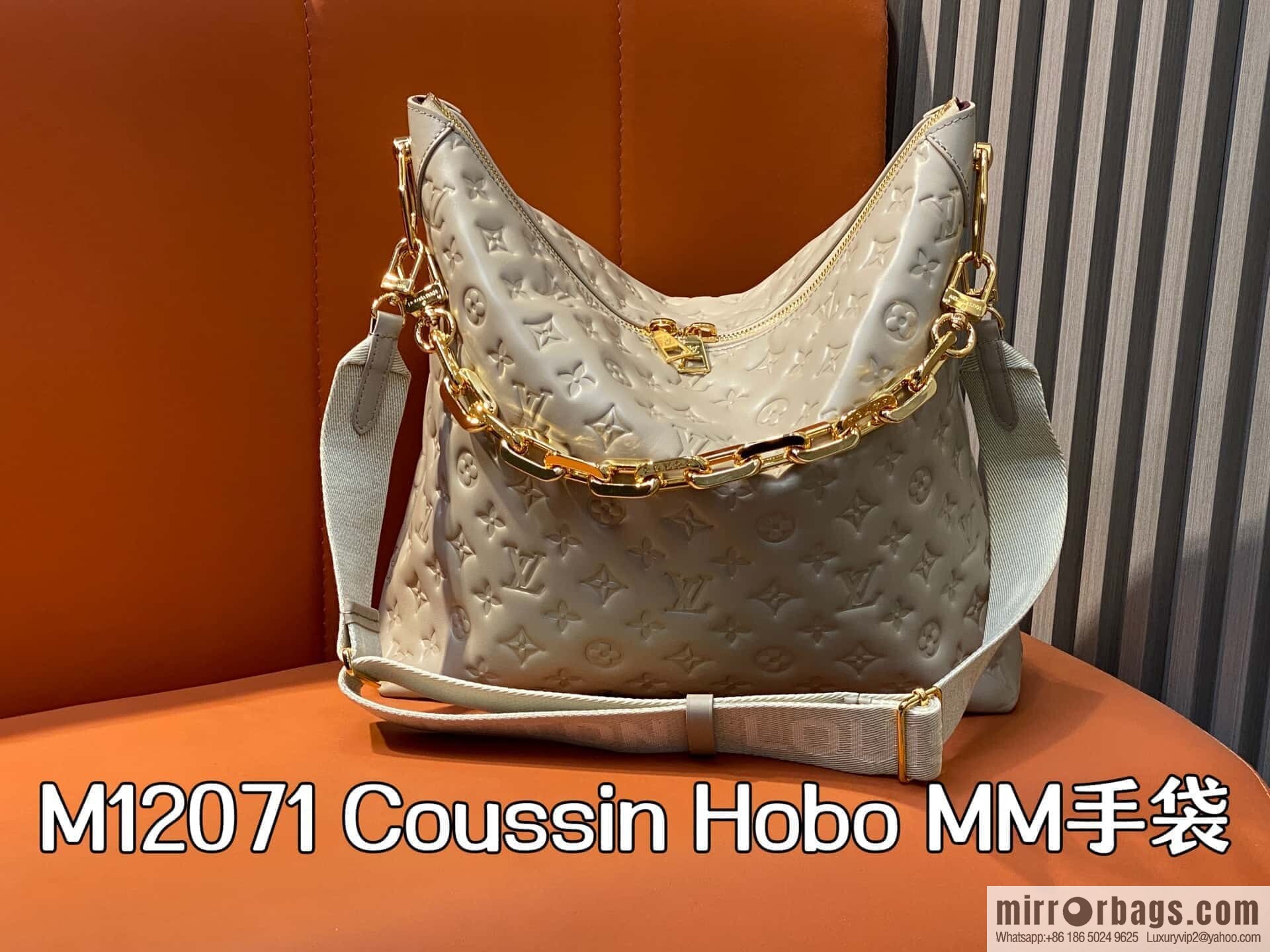 [Boutique‑grade] M12071 taupe, full leather chain bag Coussin Hobo MM handbag