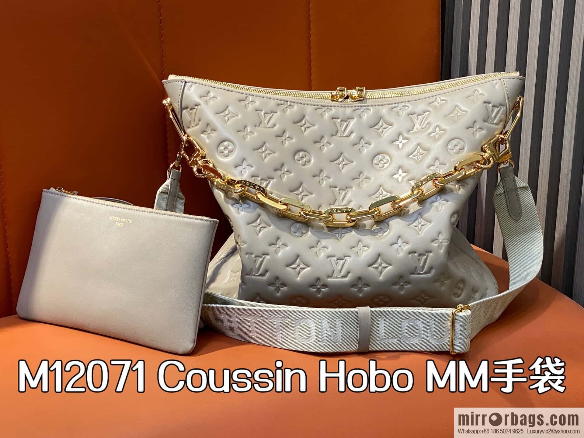 [Boutique‑grade] M12071 taupe, full leather chain bag Coussin Hobo MM handbag