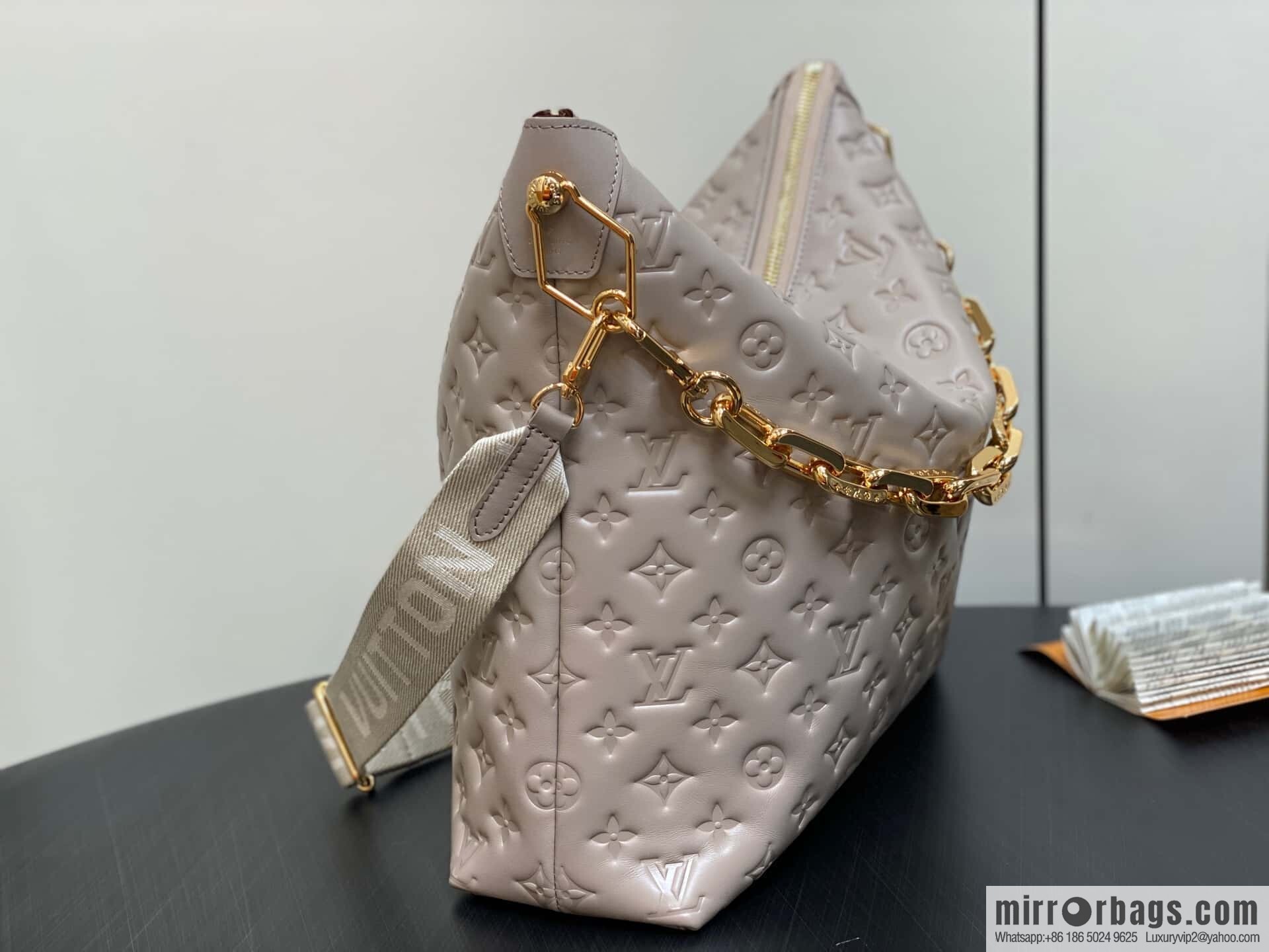 [Boutique‑grade] M12071 taupe, full leather chain bag Coussin Hobo MM handbag