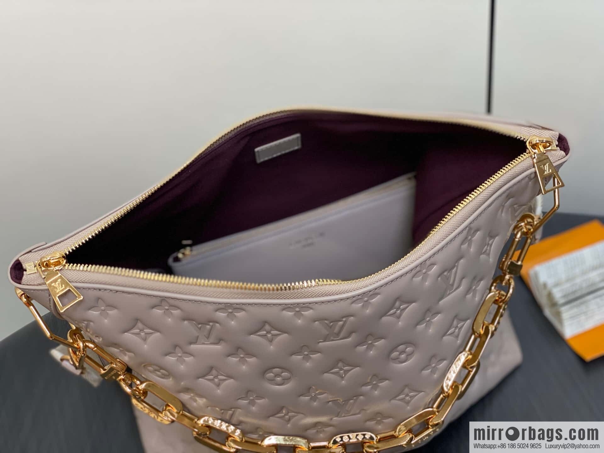 [Boutique‑grade] M12071 taupe, full leather chain bag Coussin Hobo MM handbag