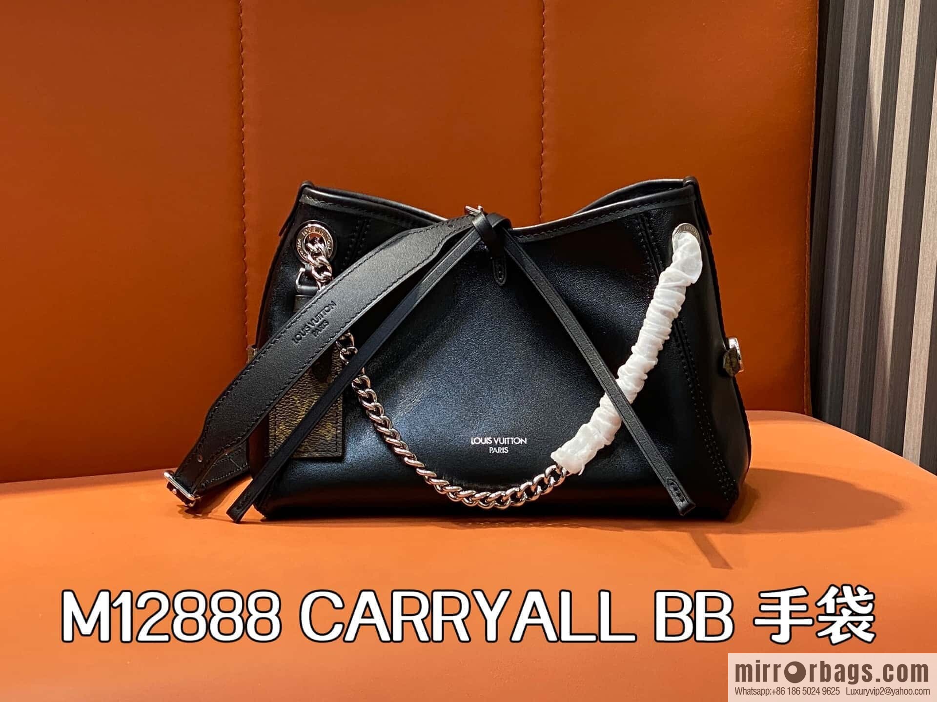 [Boutique‑grade] M12888 black full leather, shopping bag series CARRYALL BB handbag