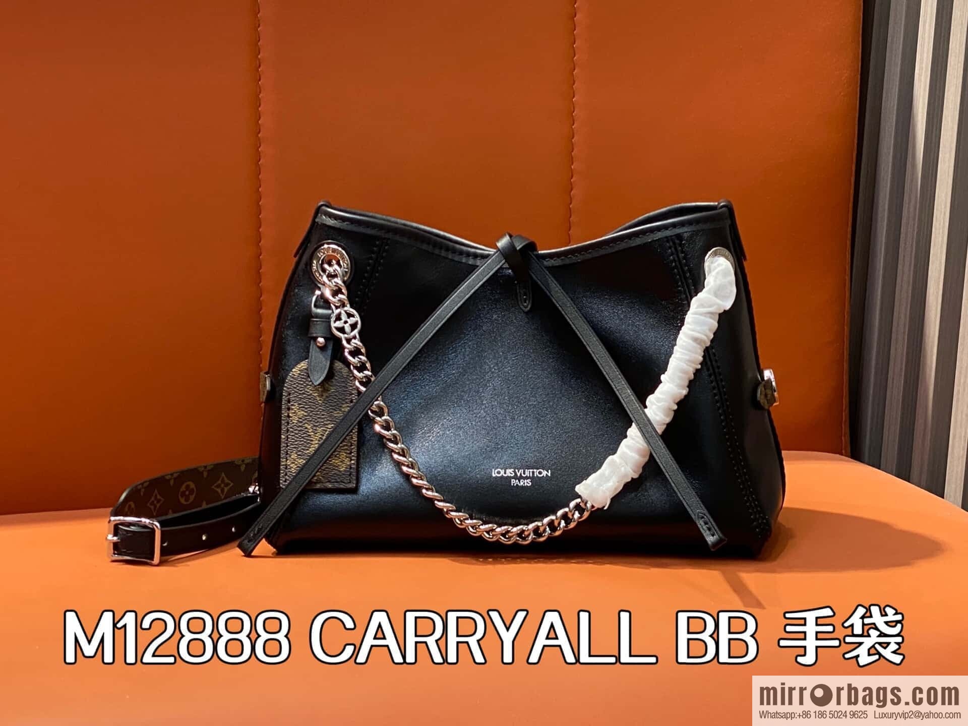 [Boutique‑grade] M12888 black full leather, shopping bag series CARRYALL BB handbag