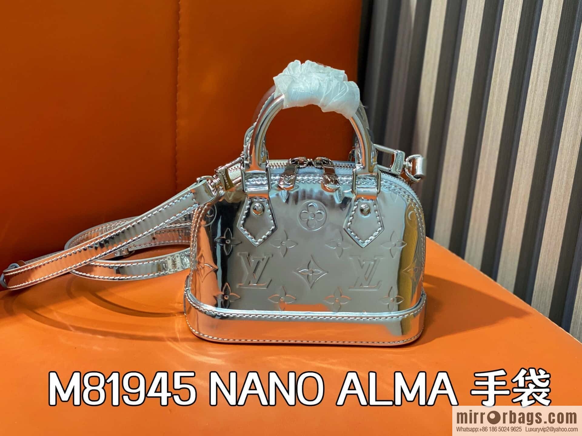 [Boutique‑grade] M81945 silver patent leather, water ripple shell bag series NANO ALMA handbag M82682 M82411