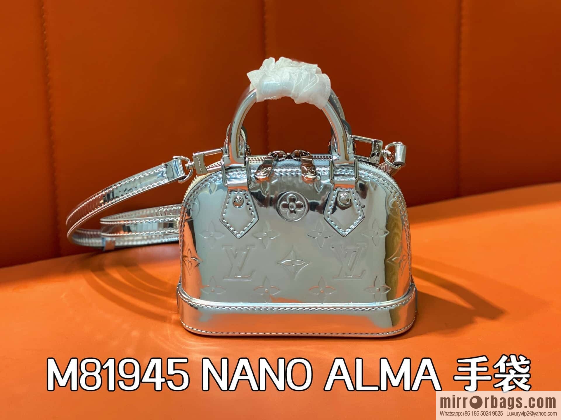 [Boutique‑grade] M81945 silver patent leather, water ripple shell bag series NANO ALMA handbag M82682 M82411