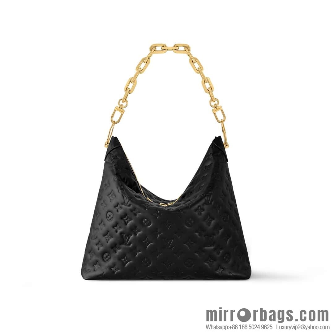 [Boutique‑grade] M12068 black, full leather chain bag Coussin Hobo MM handbag
