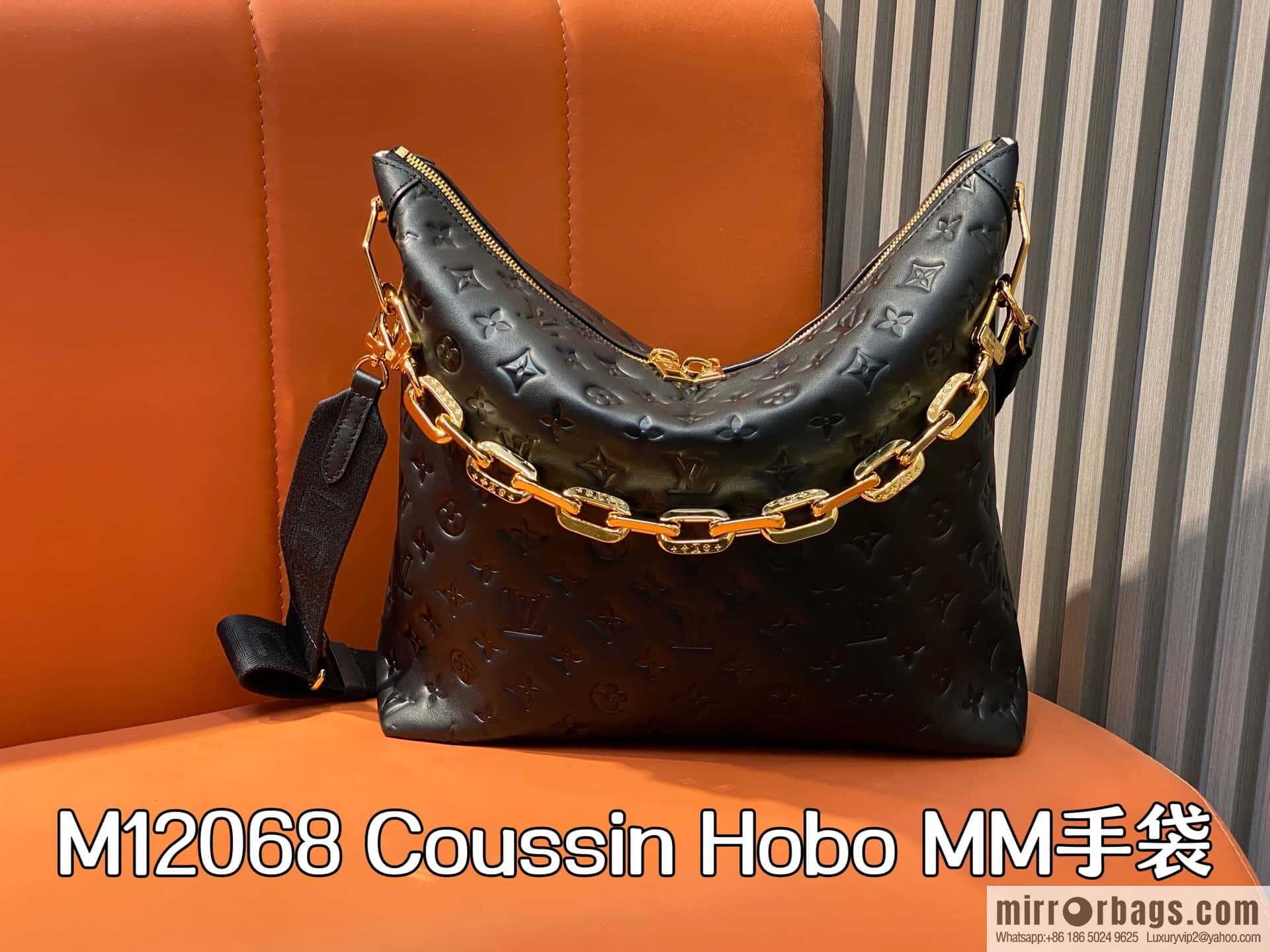 [Boutique‑grade] M12068 black, full leather chain bag Coussin Hobo MM handbag