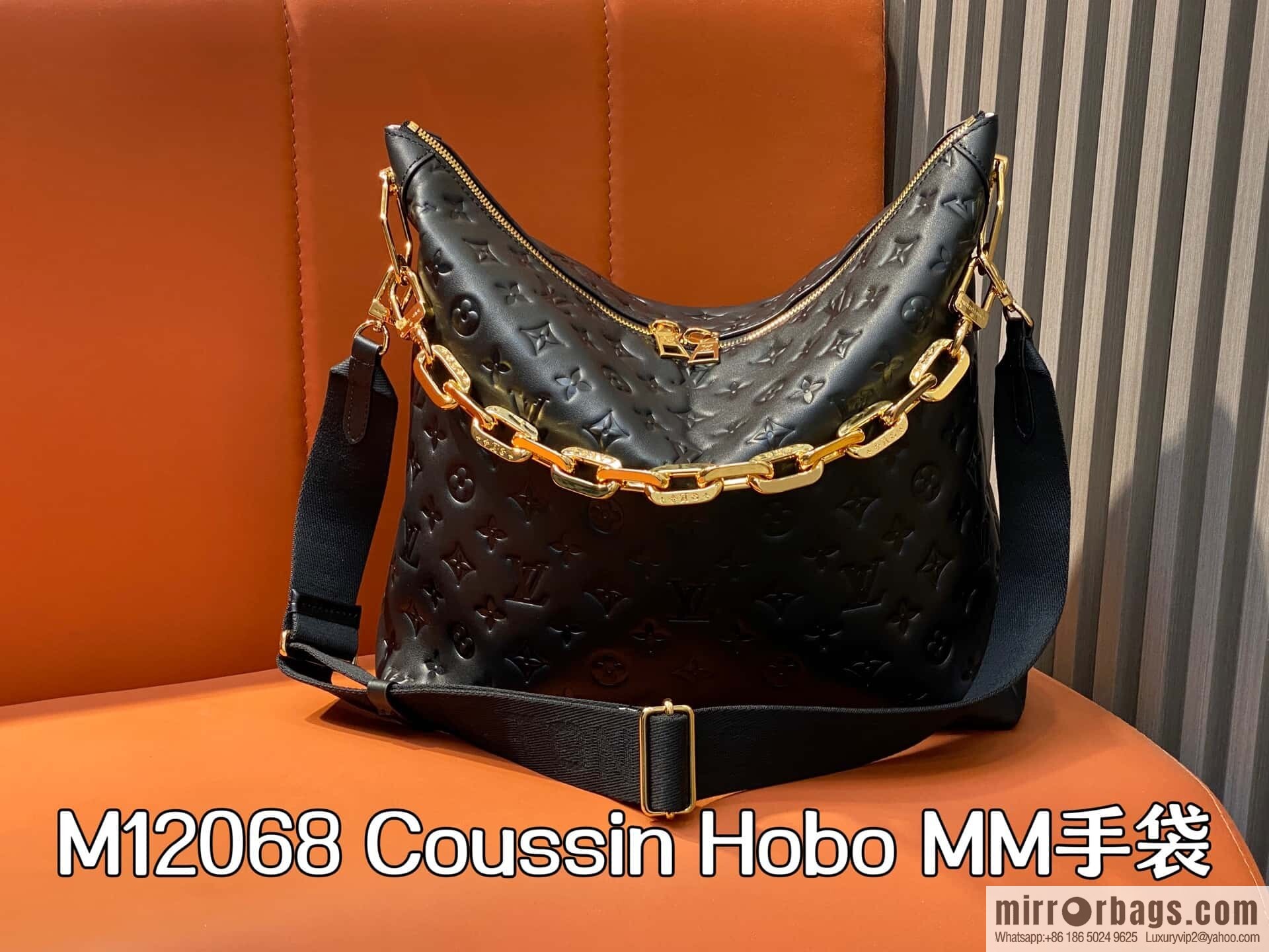 [Boutique‑grade] M12068 black, full leather chain bag Coussin Hobo MM handbag