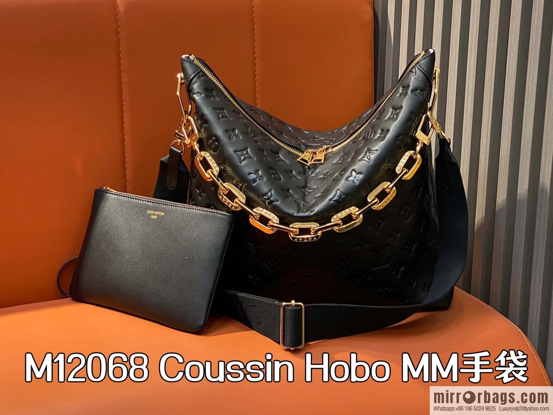 [Boutique‑grade] M12068 black, full leather chain bag Coussin Hobo MM handbag