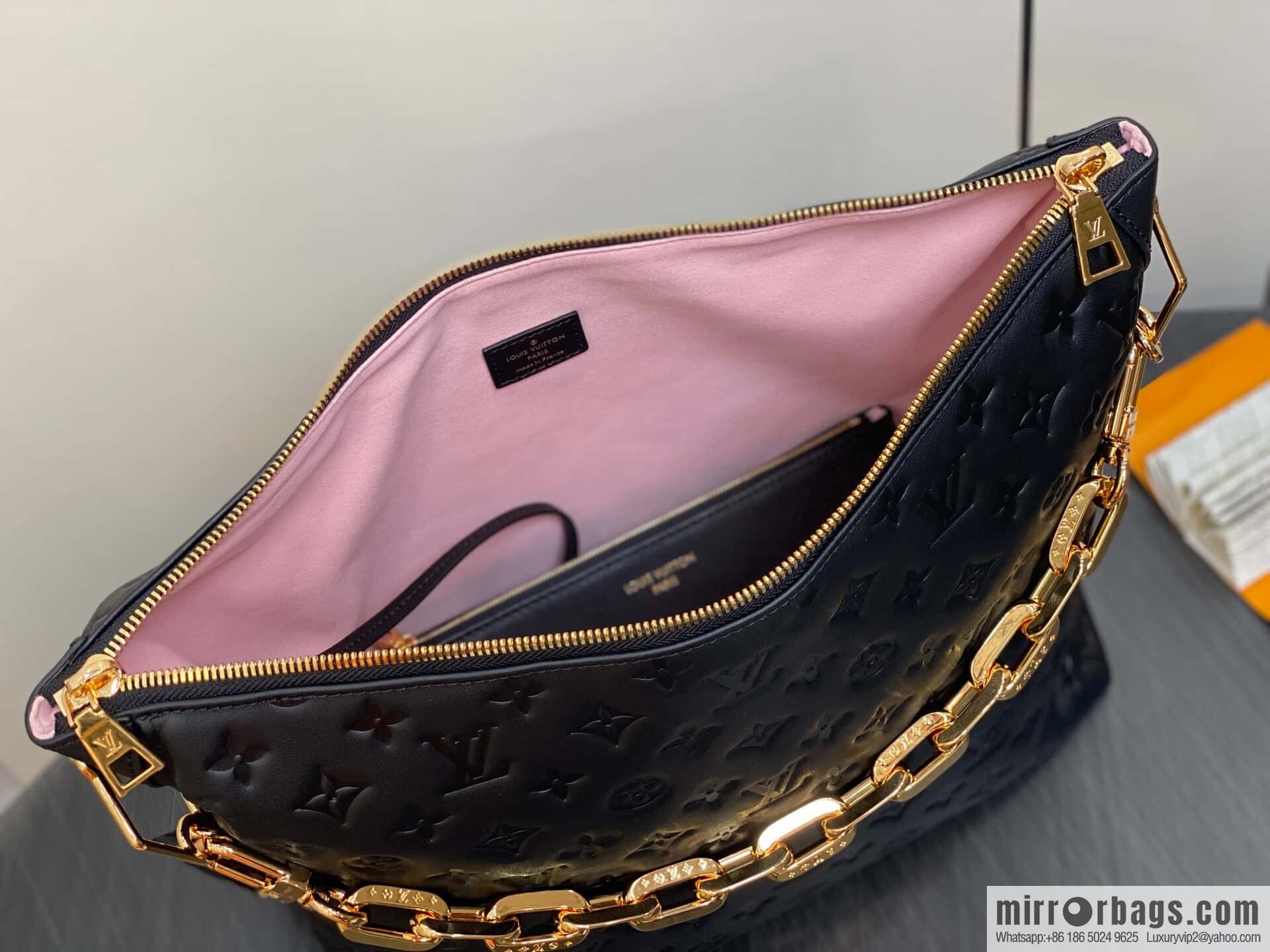 [Boutique‑grade] M12068 black, full leather chain bag Coussin Hobo MM handbag