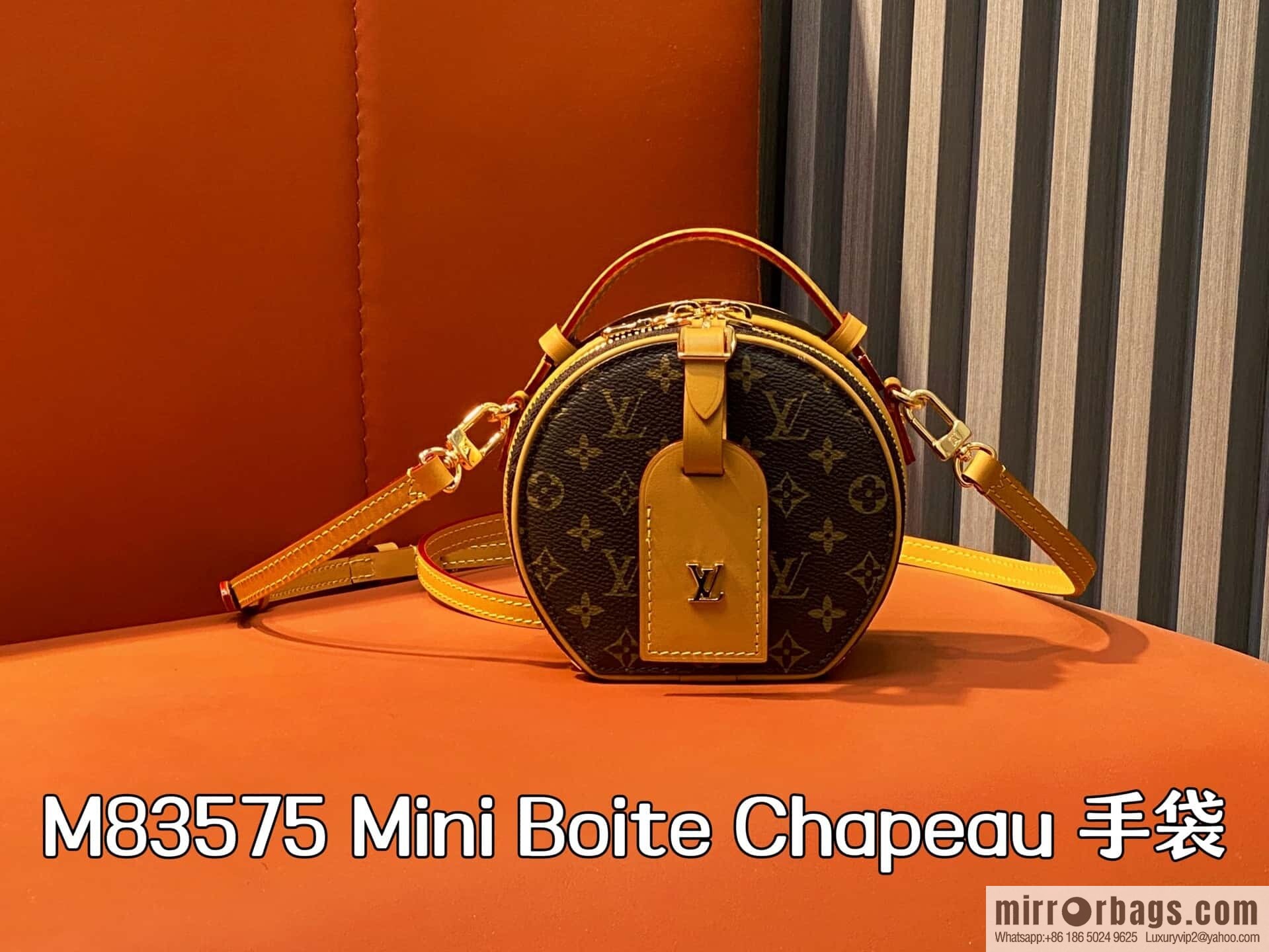 [Boutique‑grade] M83575 presbyopia M83614 yellow flower, small apple bag MINI round cake bag Mini Boite Chapeau handbag