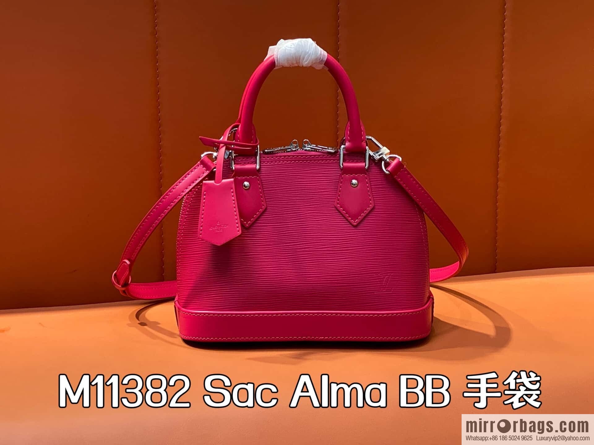 [Boutique‑grade] M11382 rose red, water ripple shell bag Sac Alma BB handbag
