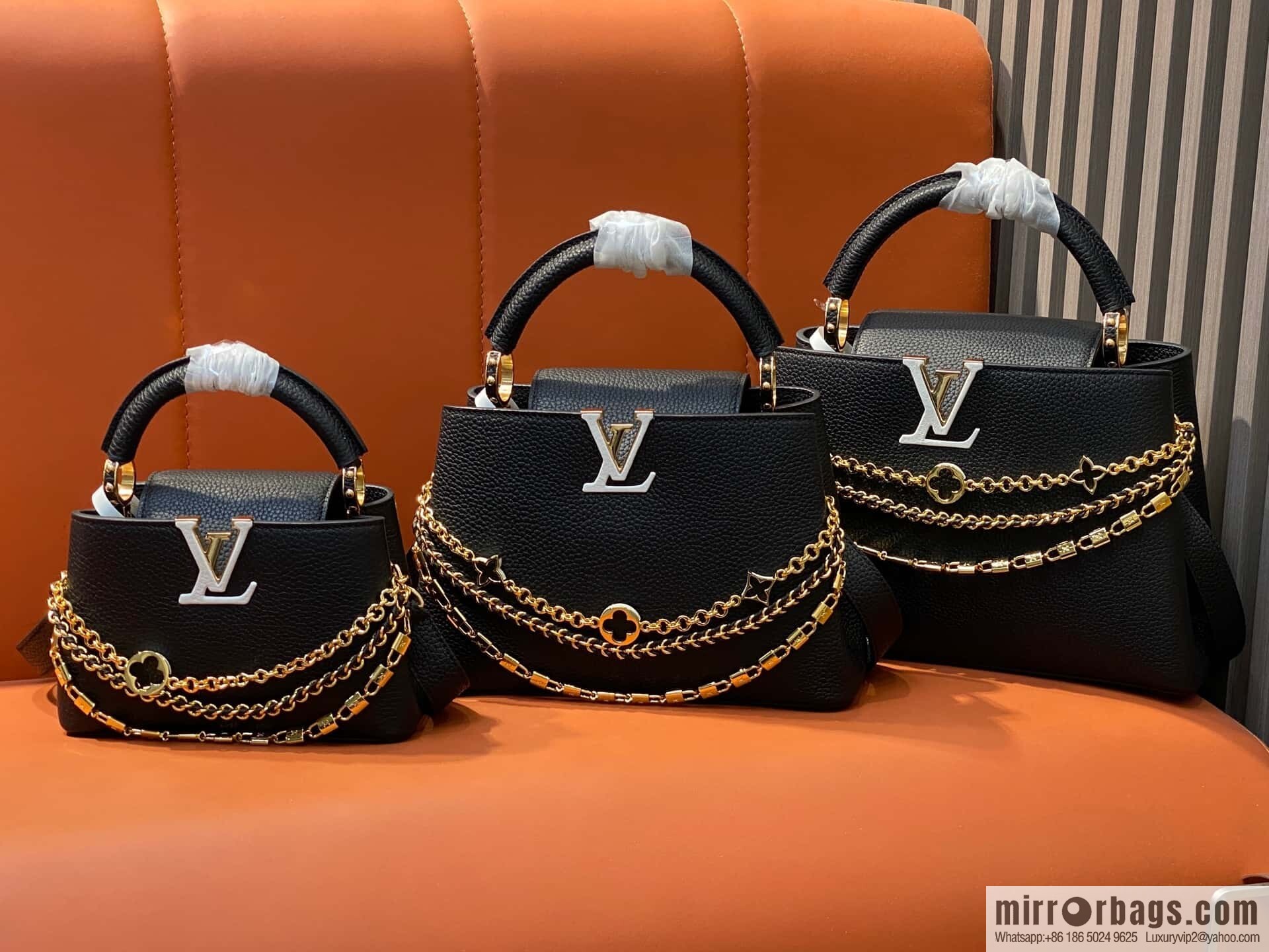[Boutique‑grade] M12345 black full leather cap that English Capucines medium handbag