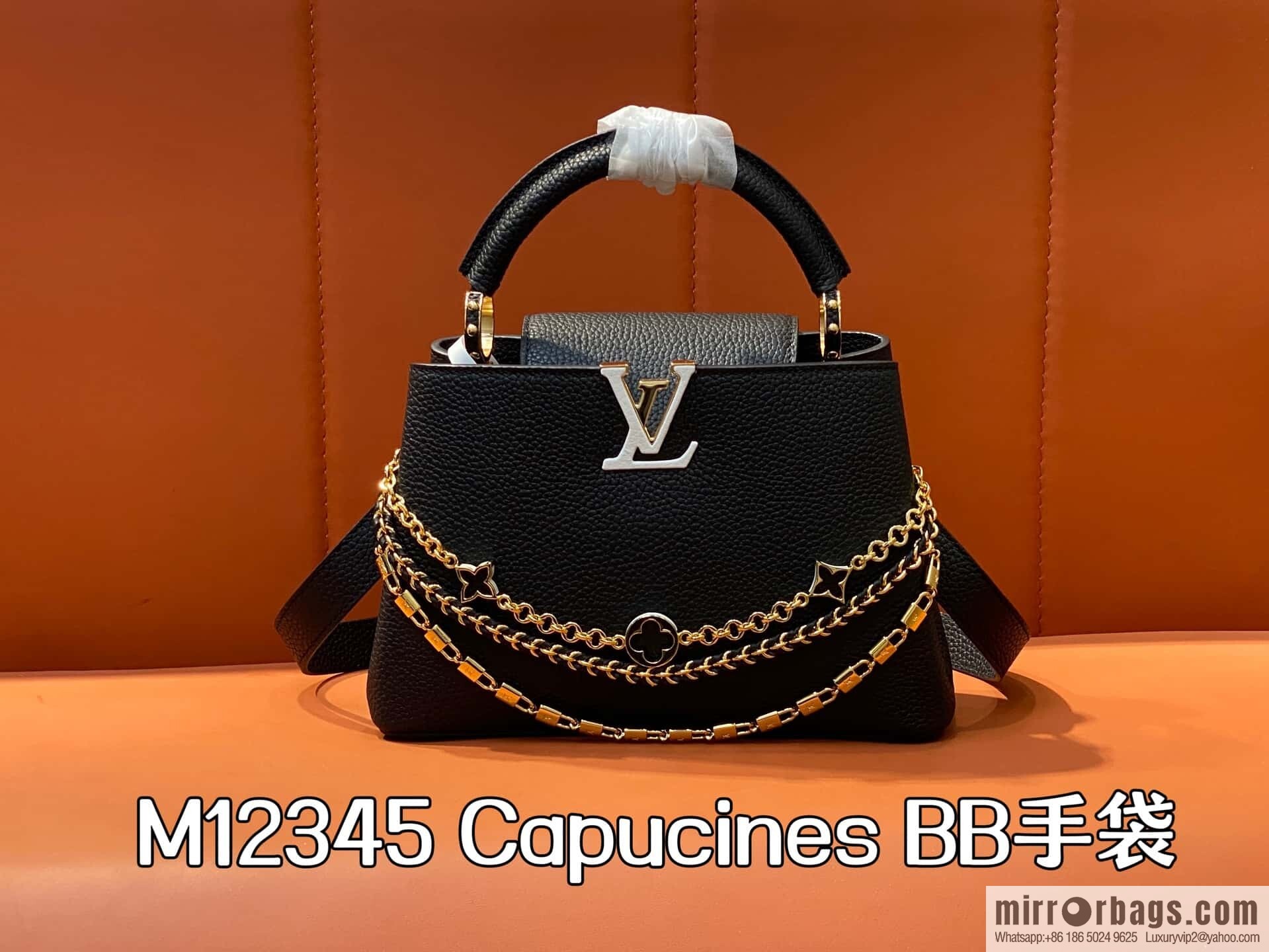 [Boutique‑grade] M12345 black, full leather cap that British Capucines BB handbag
