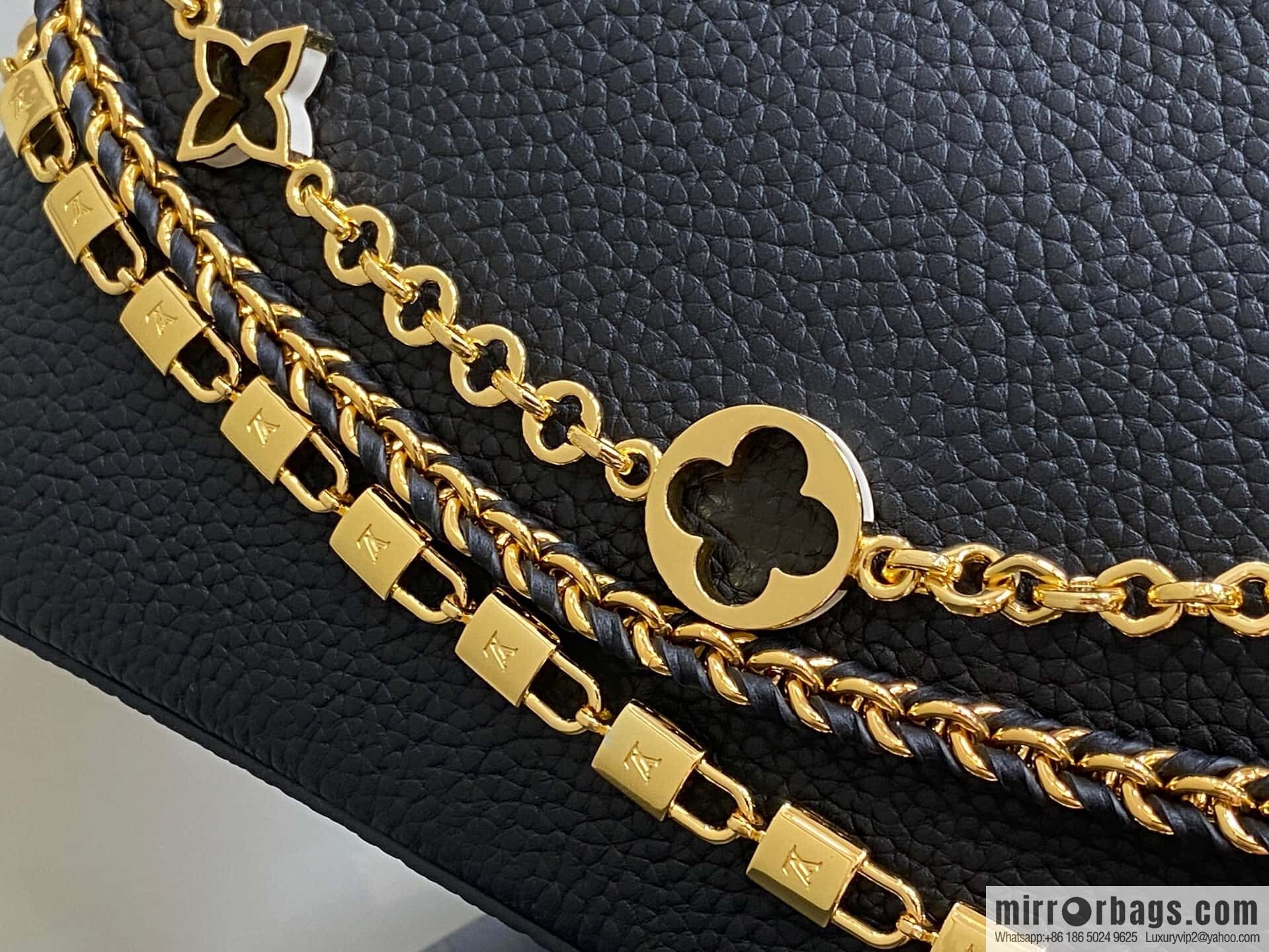 [Boutique‑grade] M12345 black, full leather cap that British Capucines BB handbag