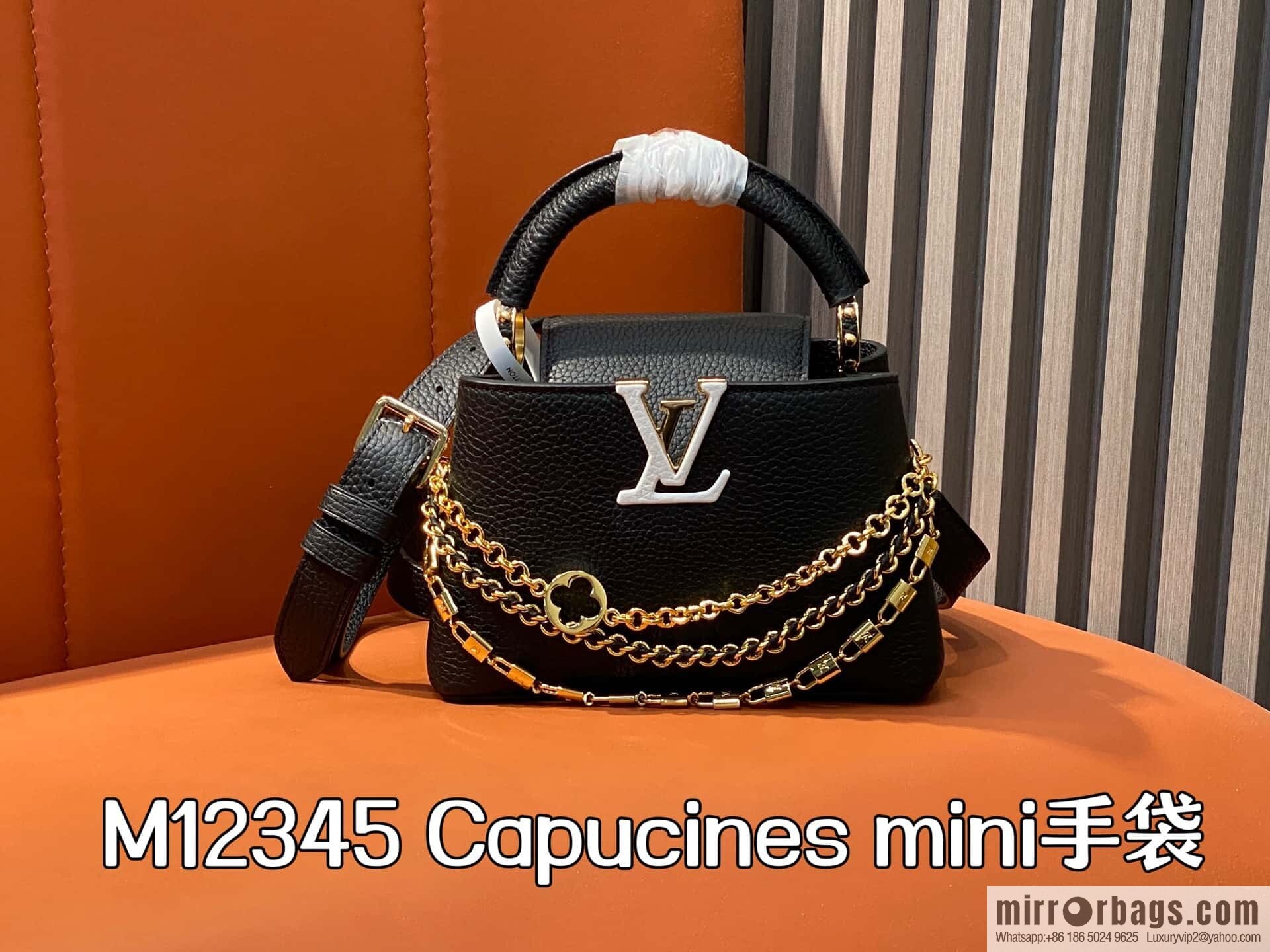 [Boutique‑grade] M12345 black full leather cap that English model, this Capucines mini handbag