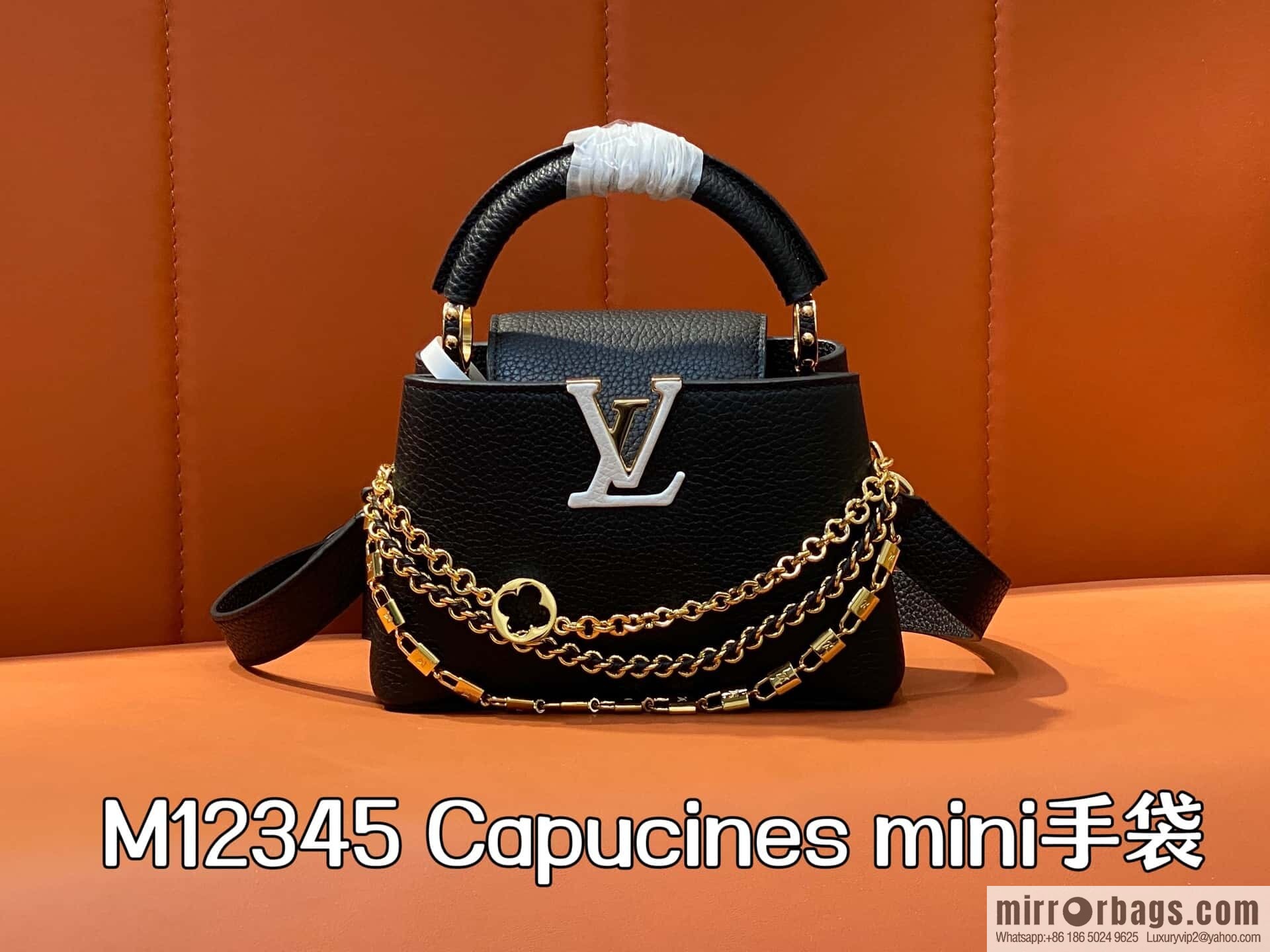 [Boutique‑grade] M12345 black full leather cap that English model, this Capucines mini handbag