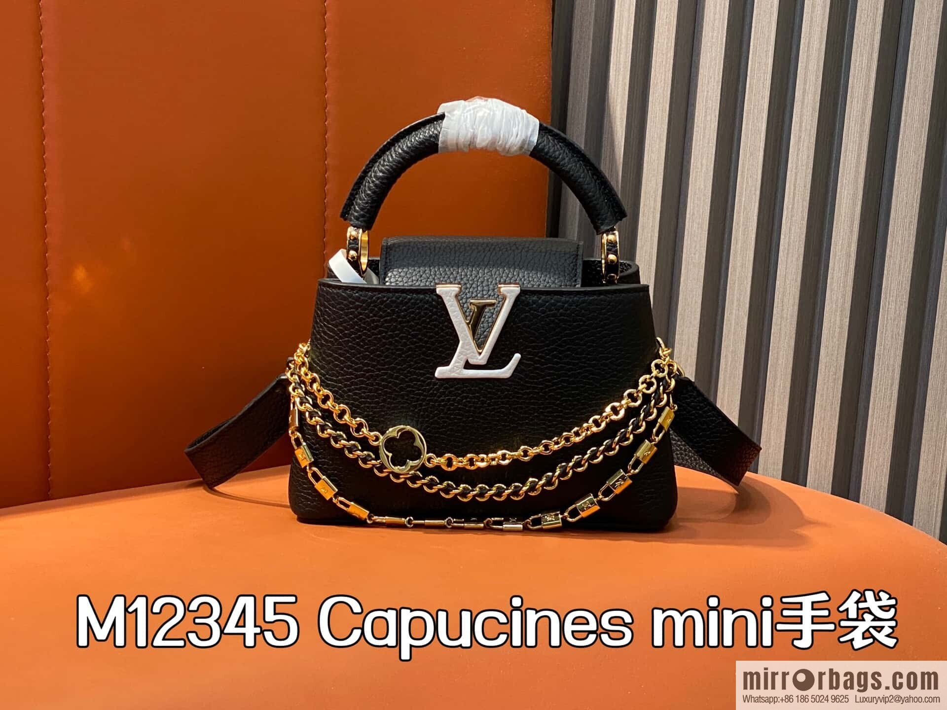 [Boutique‑grade] M12345 black full leather cap that English model, this Capucines mini handbag