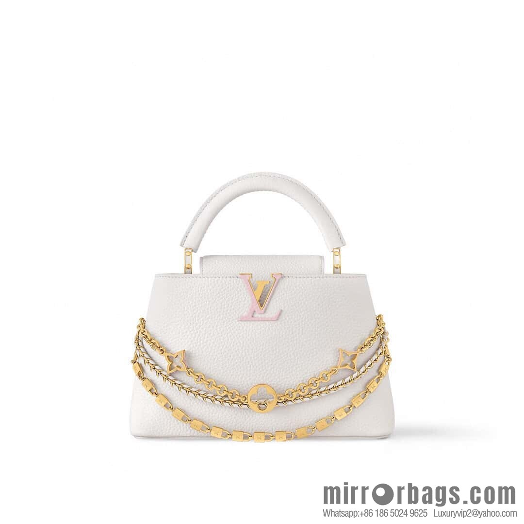 [Boutique‑grade] M12279 white, full leather cap that English Capucines medium handbag