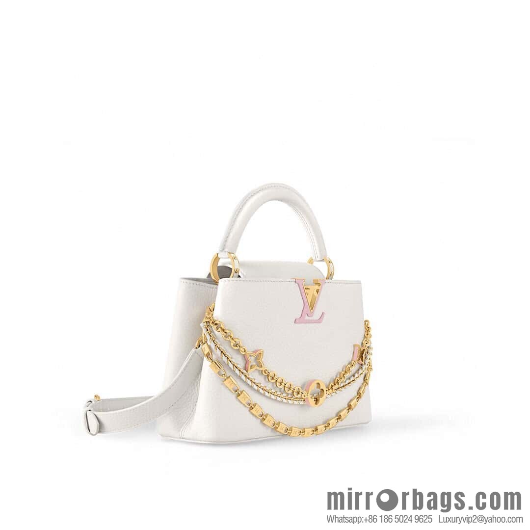 [Boutique‑grade] M12279 white, full leather cap that English Capucines medium handbag