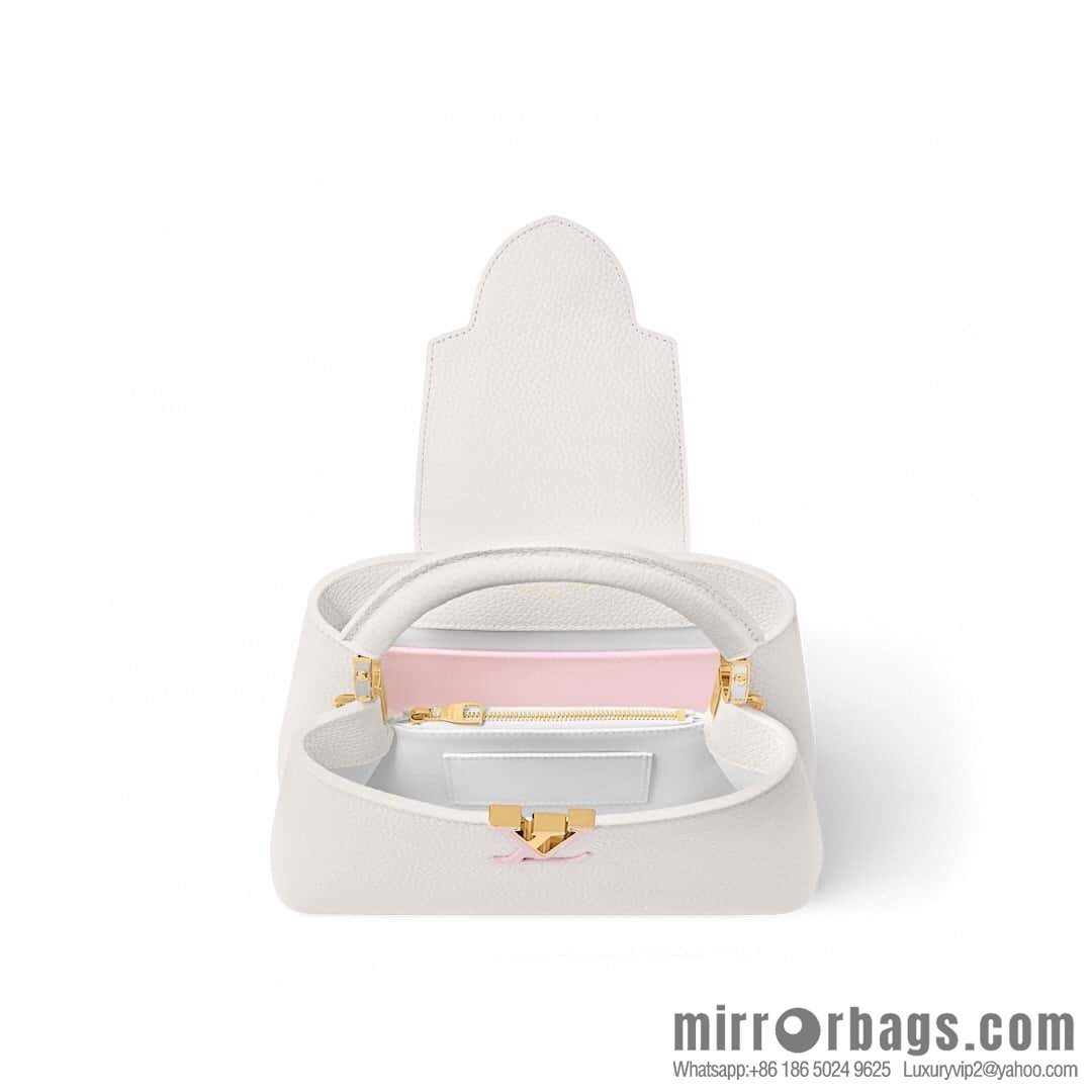 [Boutique‑grade] M12279 white, full leather cap that English Capucines medium handbag
