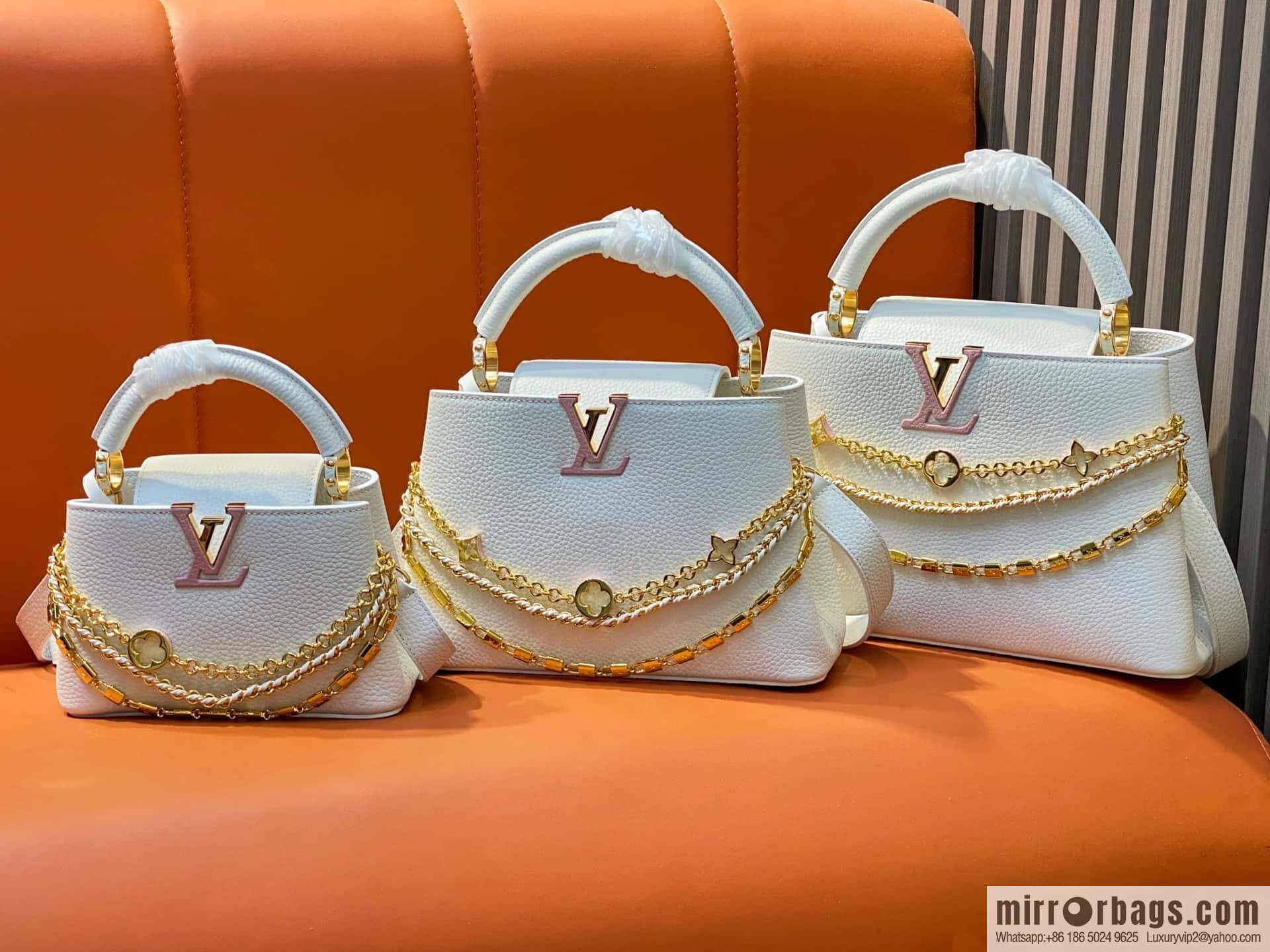 [Boutique‑grade] M12279 white, full leather cap that English Capucines medium handbag