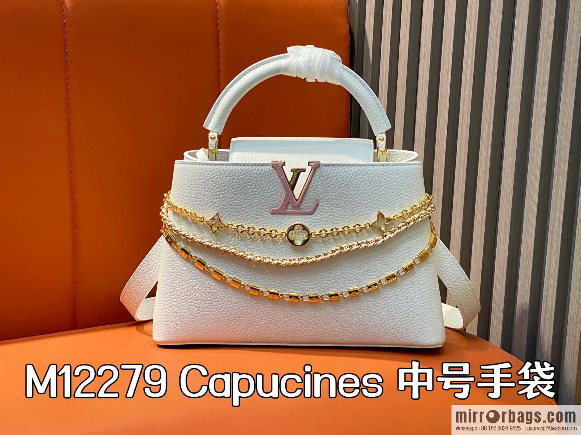 [Boutique‑grade] M12279 white, full leather cap that English Capucines medium handbag