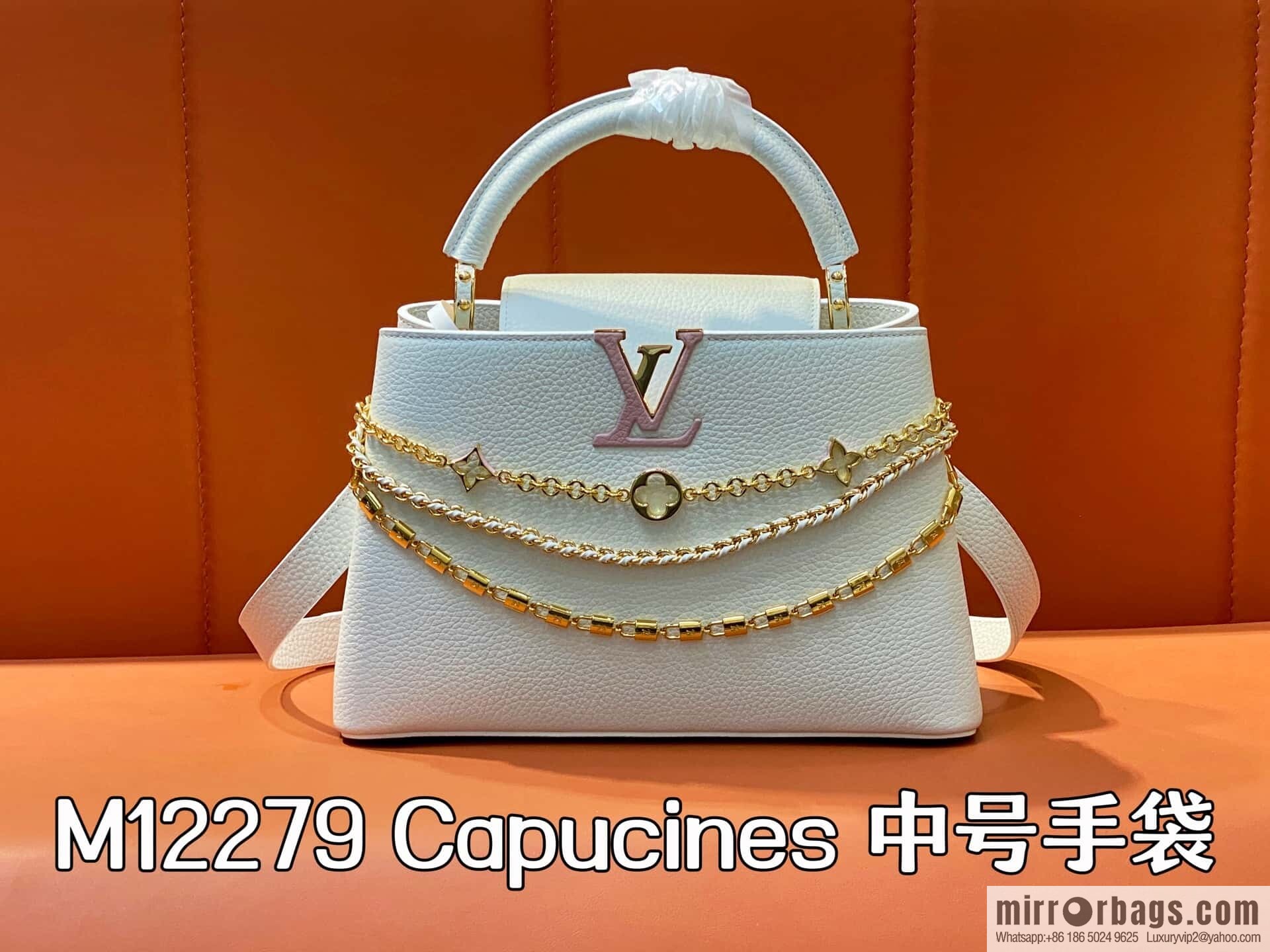 [Boutique‑grade] M12279 white, full leather cap that English Capucines medium handbag