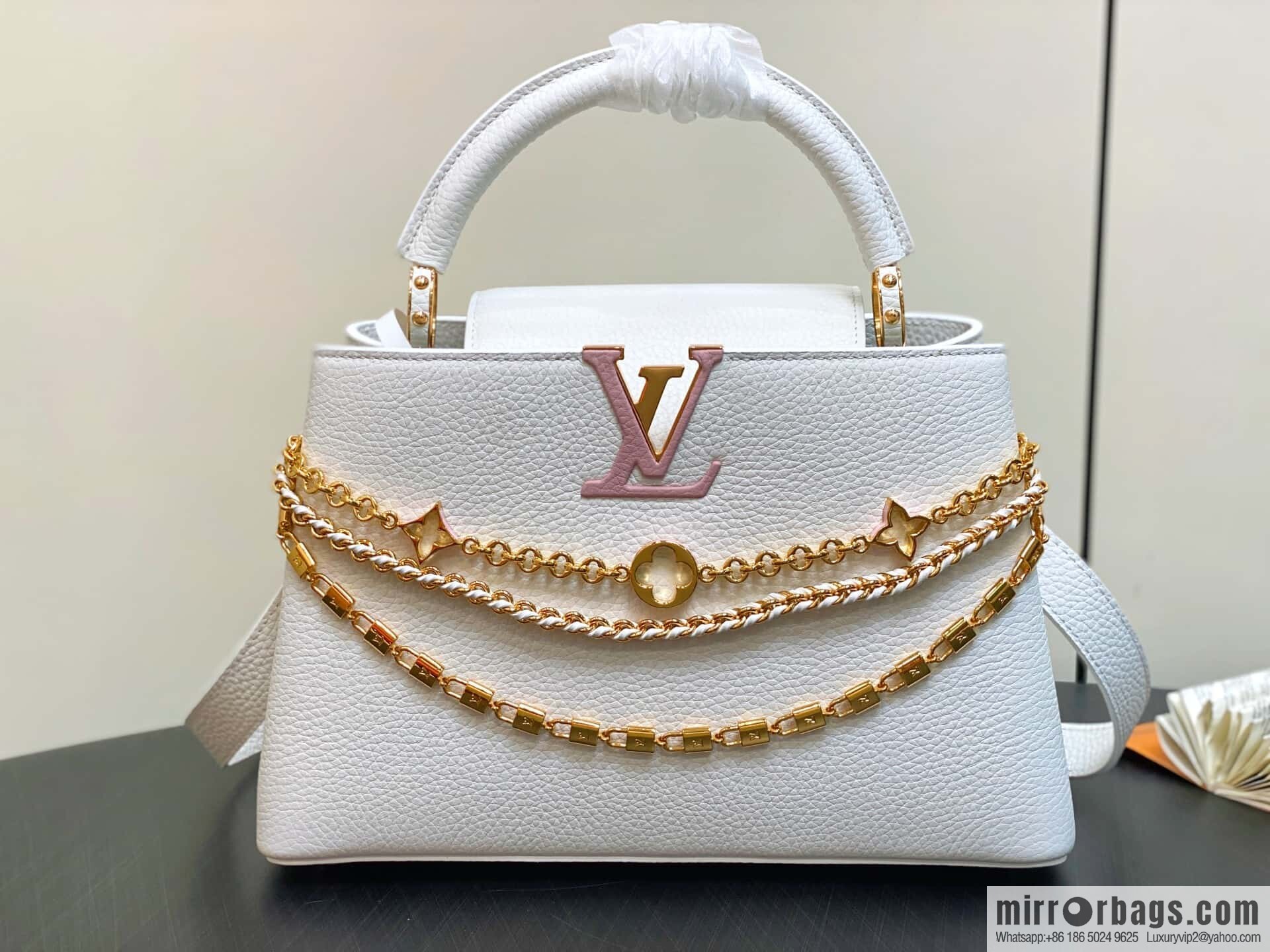 [Boutique‑grade] M12279 white, full leather cap that English Capucines medium handbag