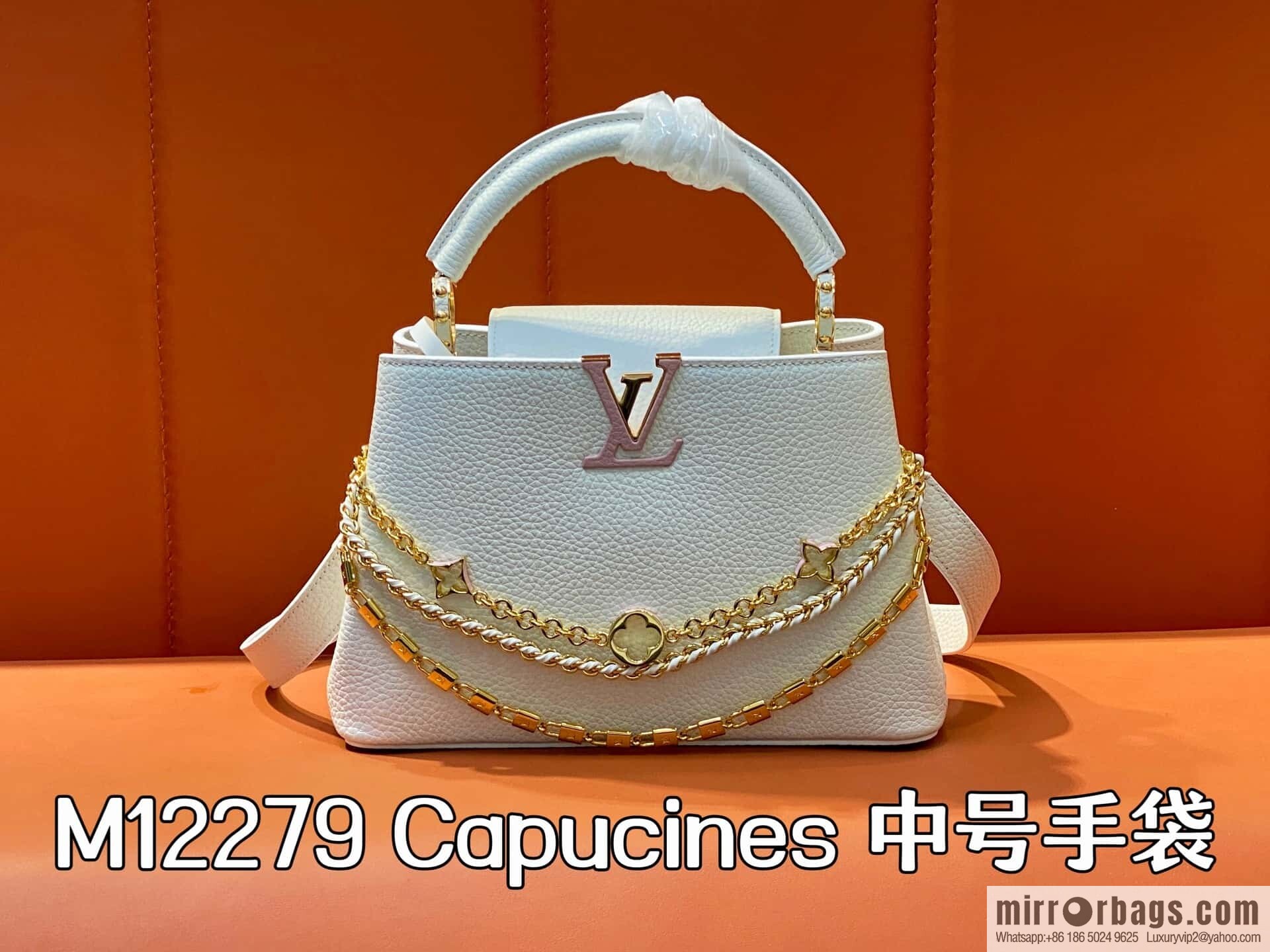 [Boutique‑grade] M12279 white, full leather cap that English Capucines BB handbag