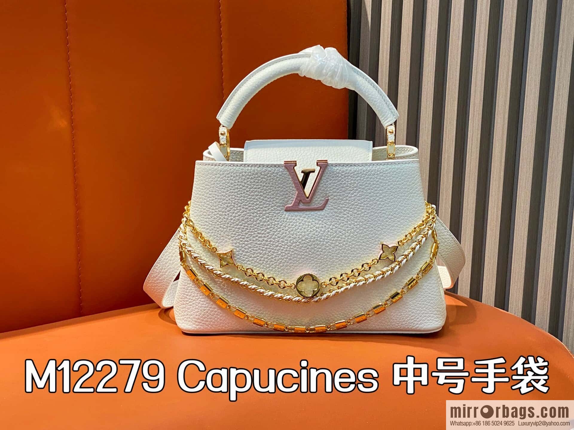 [Boutique‑grade] M12279 white, full leather cap that English Capucines BB handbag