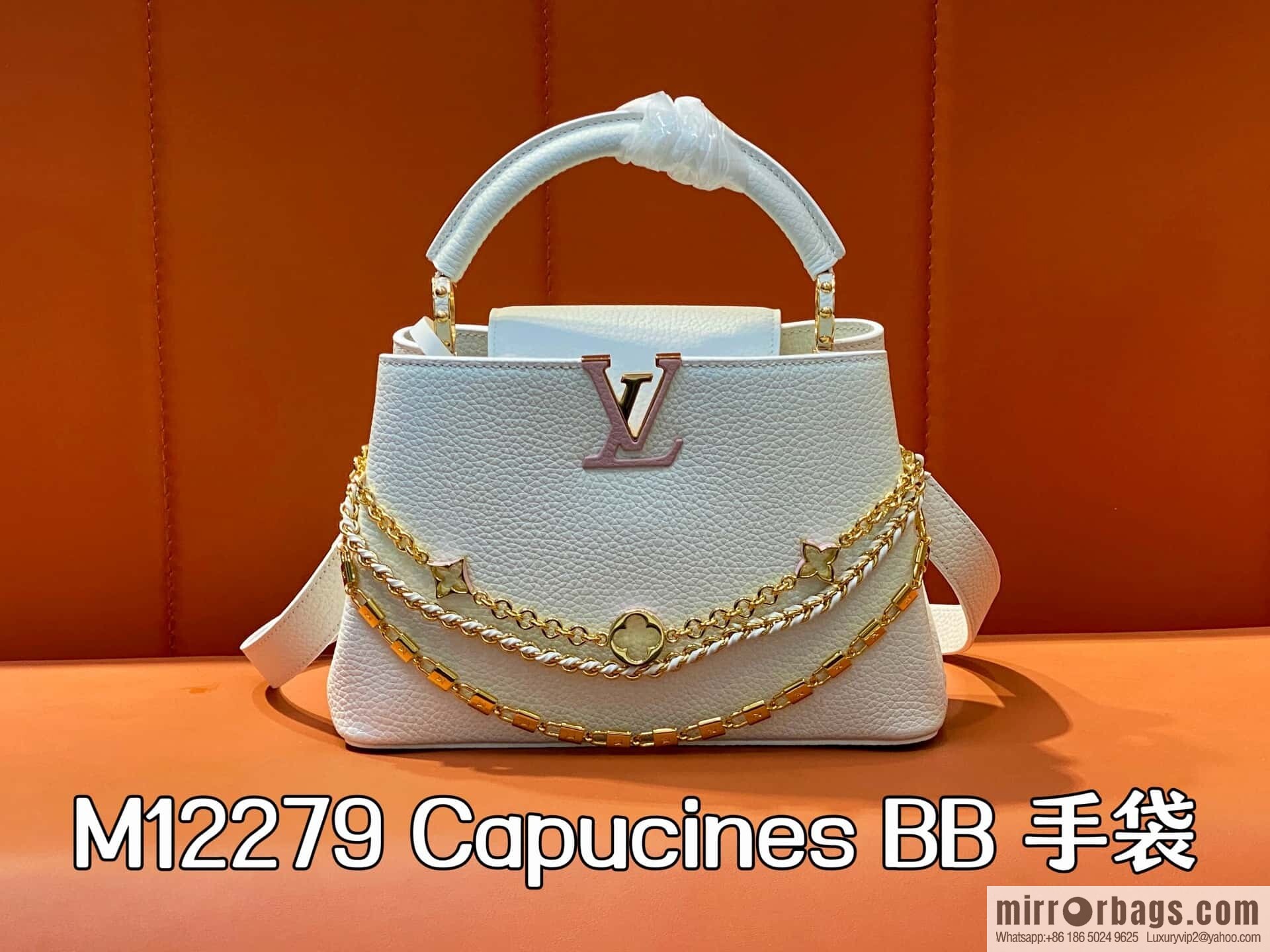 [Boutique‑grade] M12279 white, full leather cap that English Capucines BB handbag